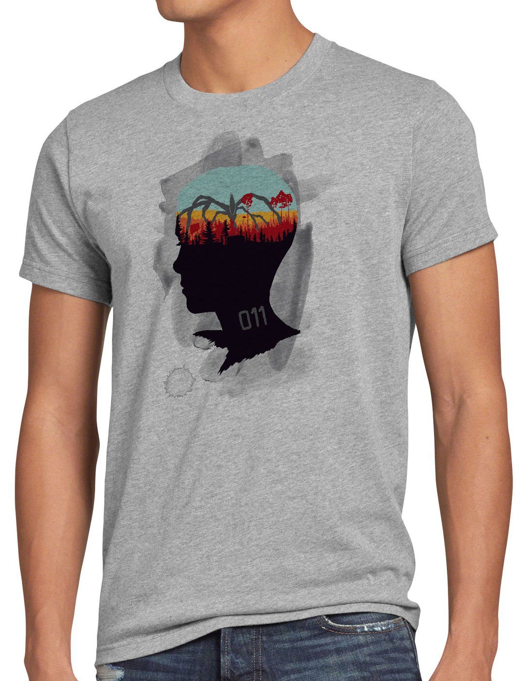 style3 Print-Shirt Herren T-Shirt Eleven eleven stranger elfi things monster halloween hawkins 011 grau meliert | T-Shirts