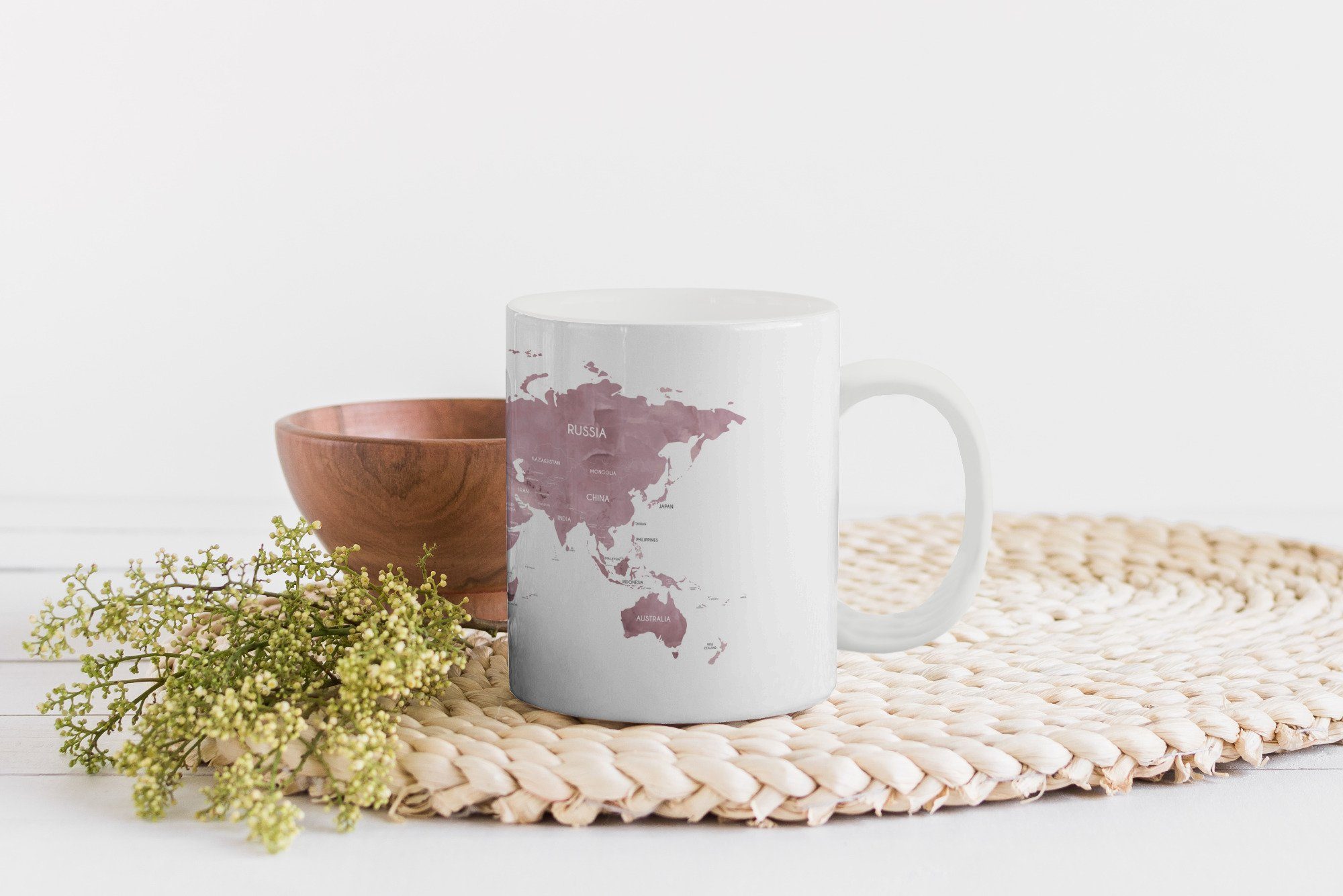 MuchoWow Tasse - - Geschenk Kaffeetassen, Keramik, Marmor, Rosa Teetasse, Becher, Weltkarte Teetasse