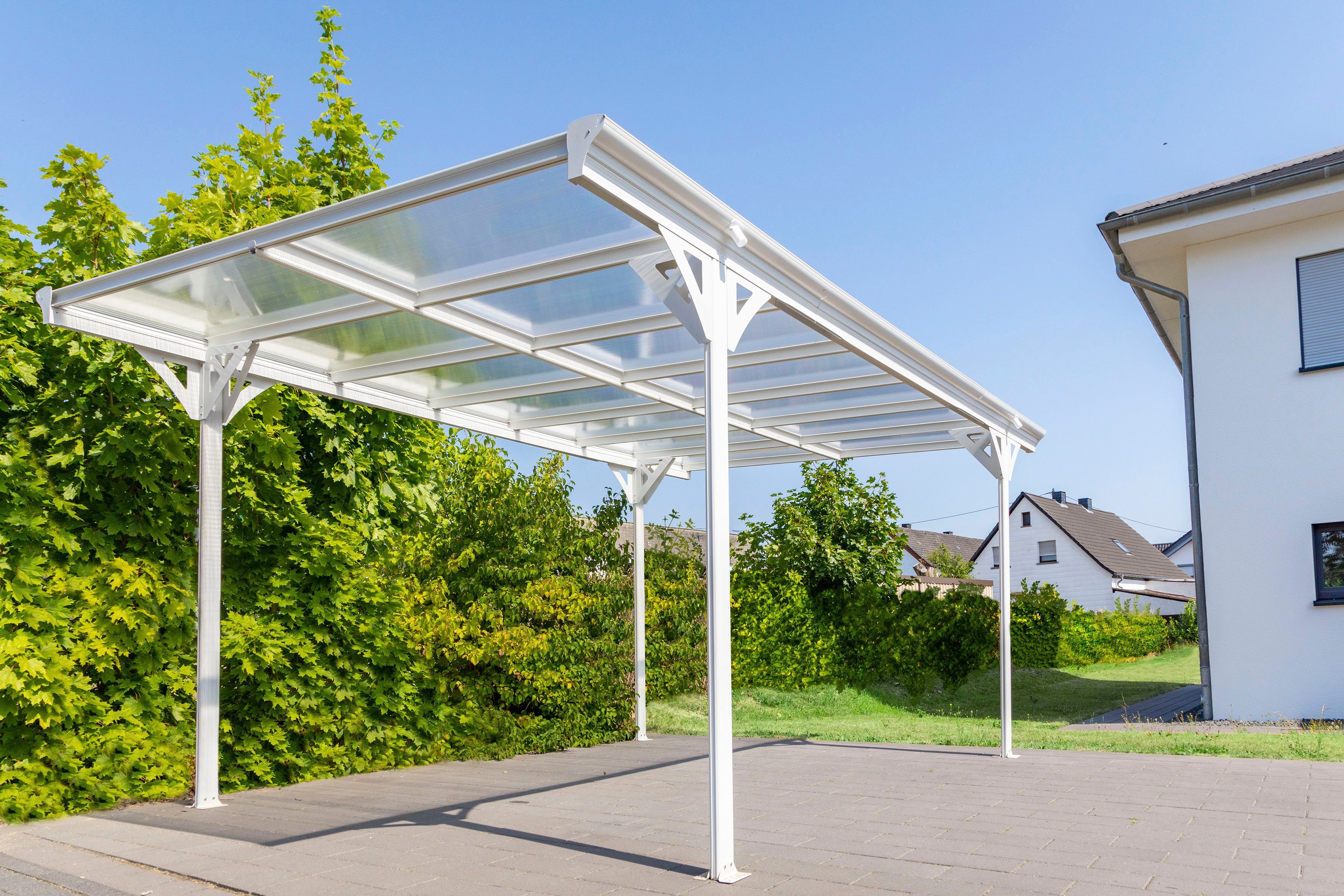 inkl. 217 und Aluminium, Einzelcarport cm, Flachdach, Regenrinne Schrauben-Kit WESTMANN Einfahrtshöhe, cm BxT: 305x503 aus