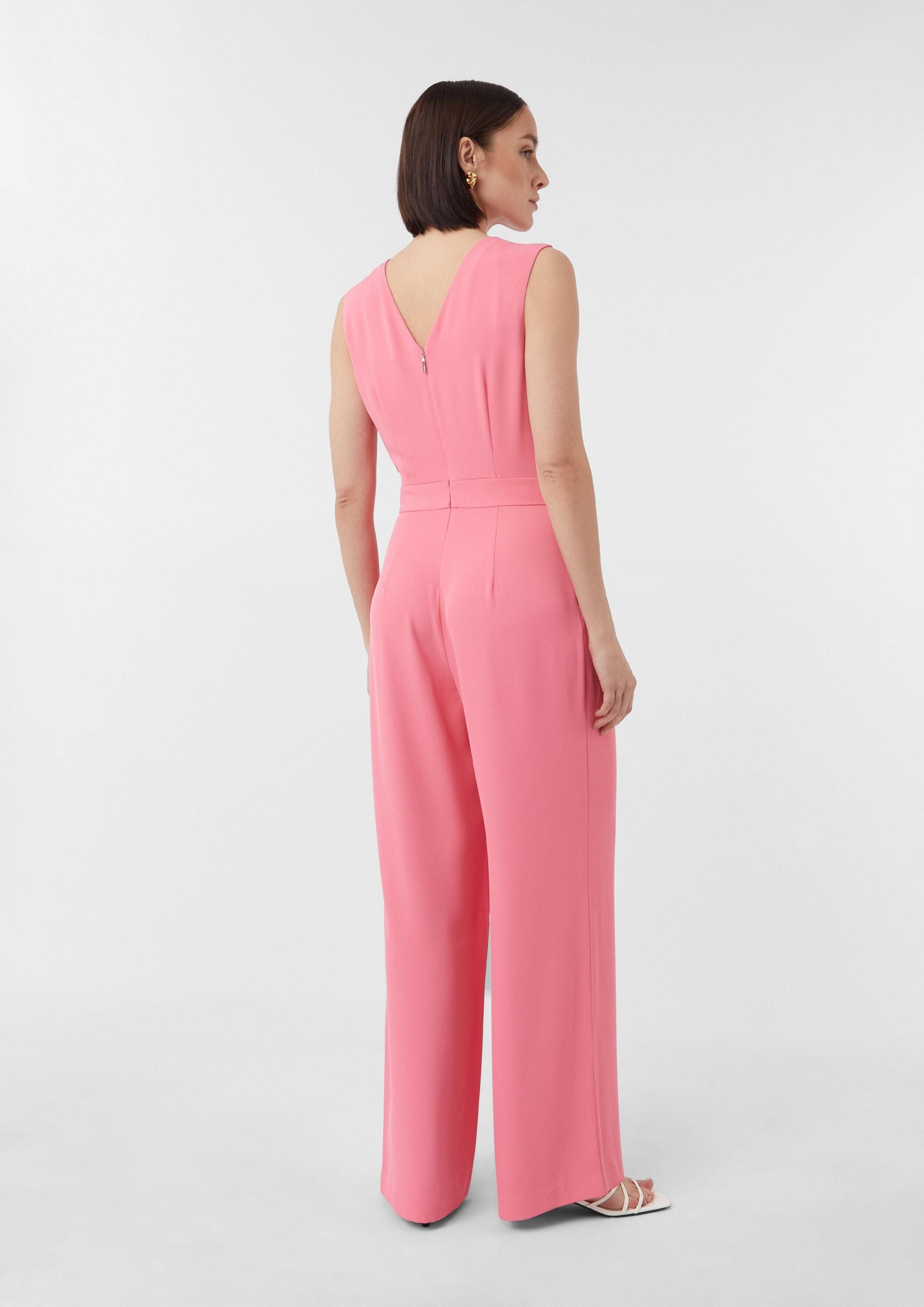 comma Jumpsuit Overall Ärmelloser Jumpsuit mit Wide Leg und Wickel-Ausschnitt
