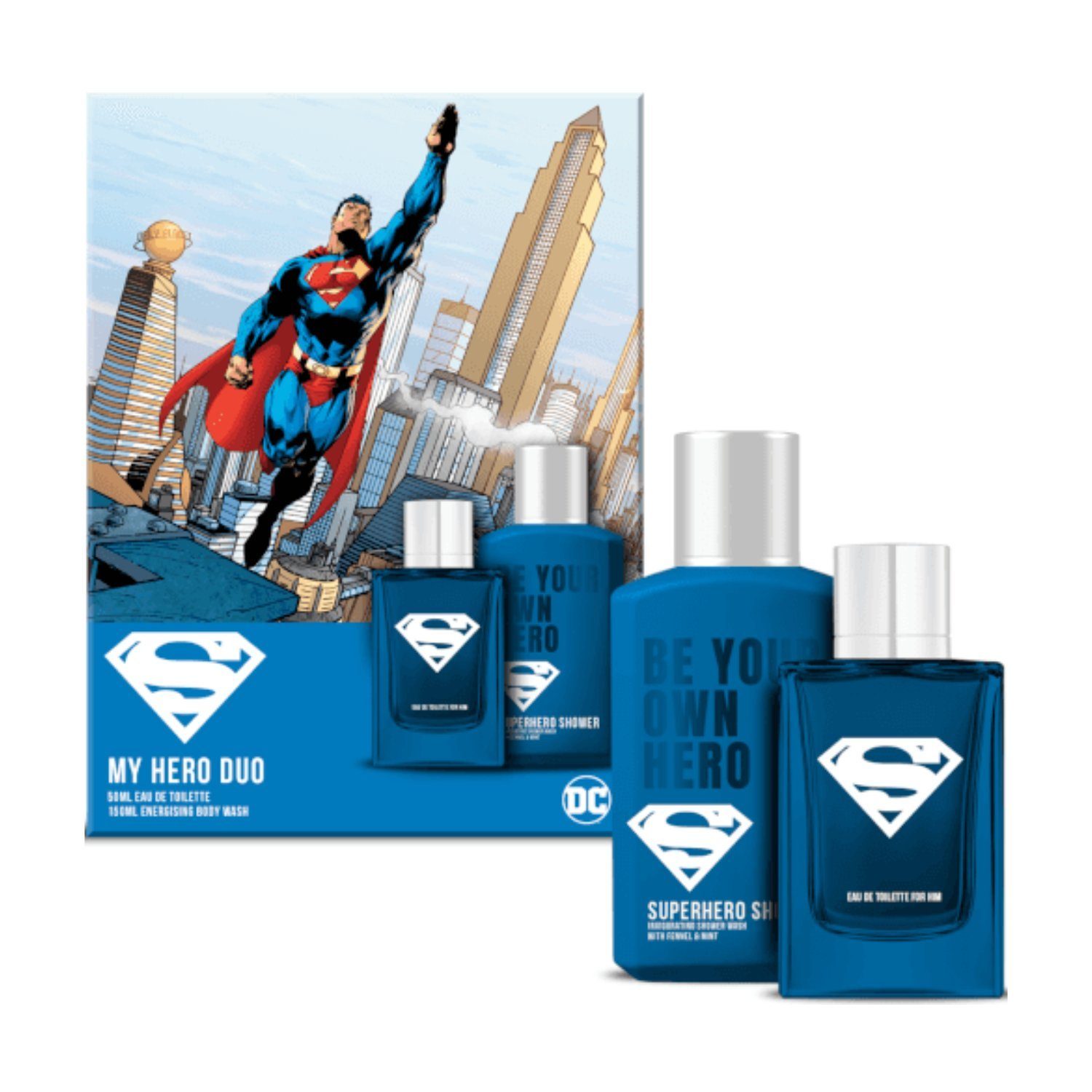 Neue japanische Produkte zu Schnäppchenpreisen DC Comics Parfümzerstäuber Duo DC My Superman EdT 150 de Comics Toilette 50ml Duschgel Eau + Hero