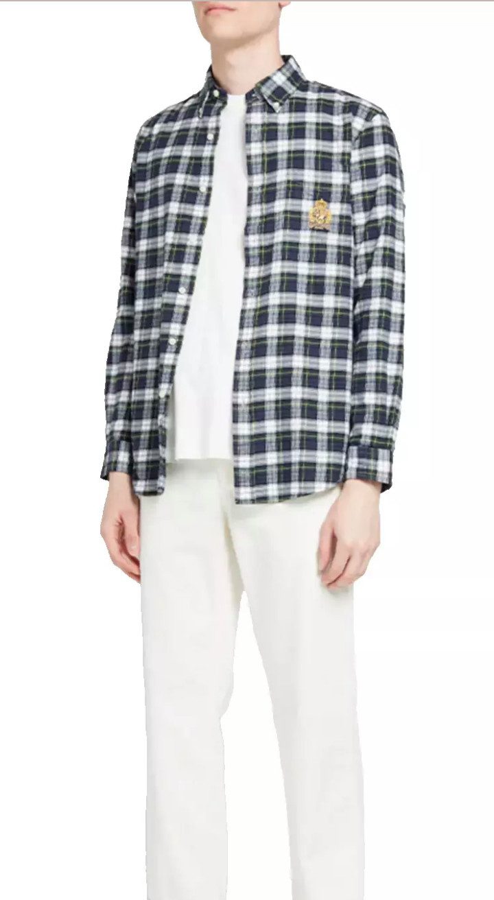 Polo Ralph Lauren Langarmhemd Herren Crest Karohemd Button-Down mit Wappenstickerei Knopfleiste, Rückenfalte, abgerundeter Saum, lange Ärmel