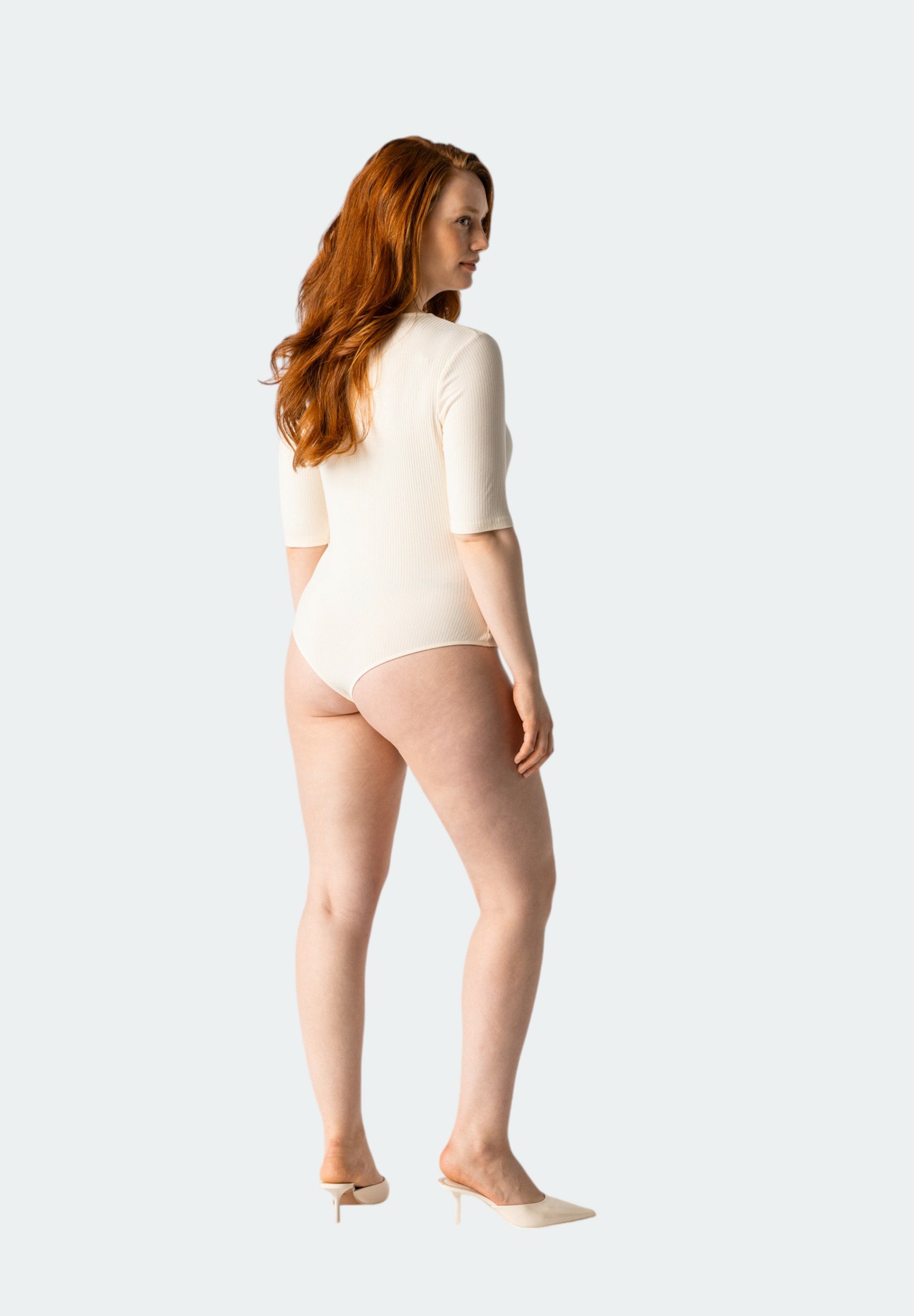 Les Lunes Kurzarmbody Zoey Wickelelement, Ripp-Optik, tiefes Dekolleté, Tangapassform,Druckknöpfe