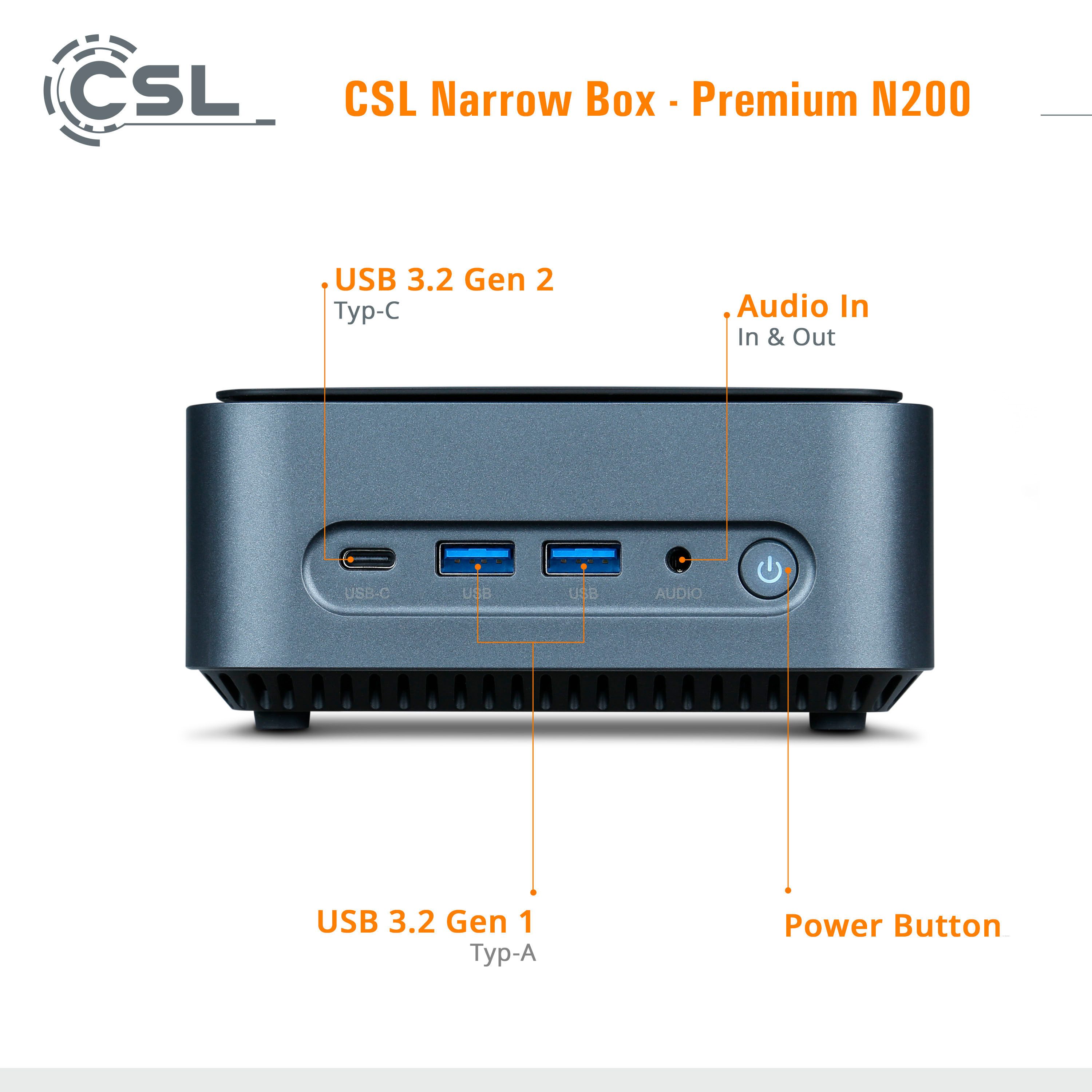 CSL Narrow Box Premium Mini-PC (Intel N200 N200, UHD Graphics, 8 GB RAM, 500 GB SSD, Luftkühlung)