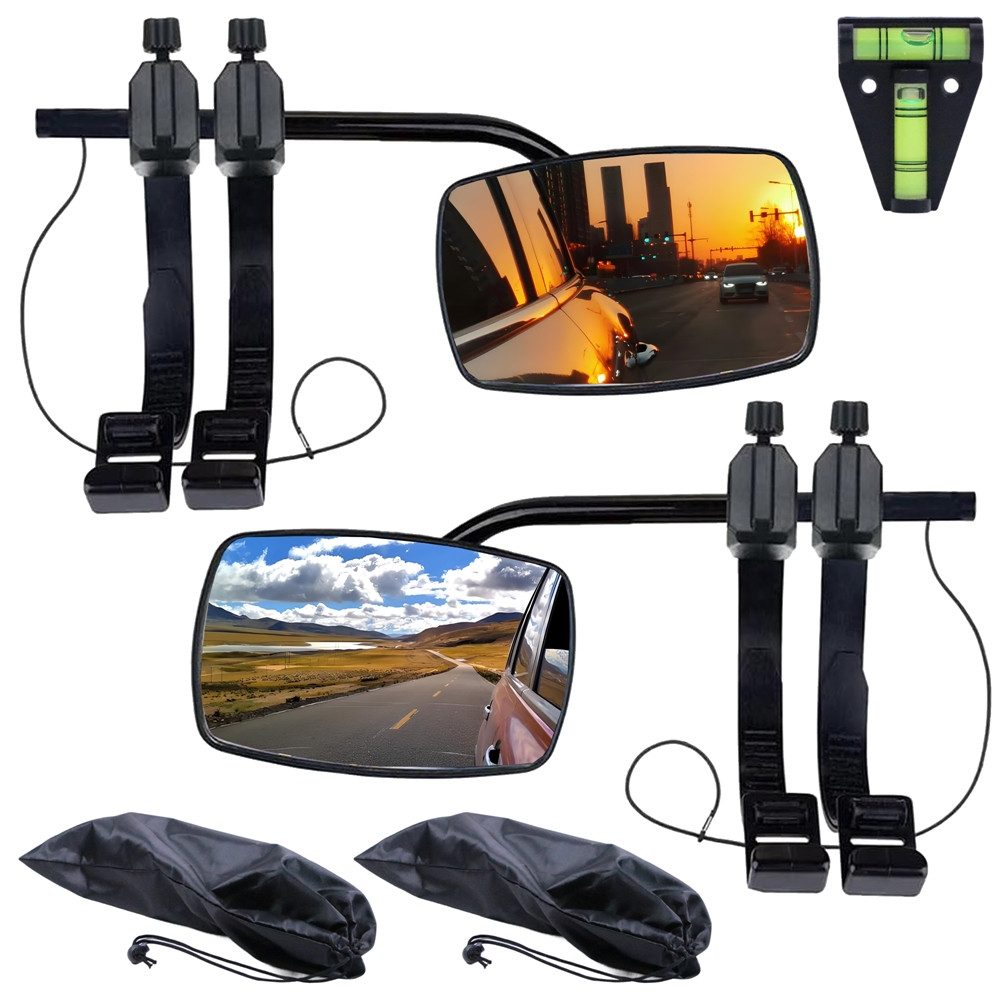 Melko Autospiegel Zusatzspiegel Universal Wohnwagenspiegel Caravanspiegel Konvexspiegel (Set, 2-St., Stück), links, rechts, inkl. Wasserwaage und Aufbewahrungstaschen