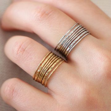 SPIEGELLUST Fingerring Damenring aus Edelstahl, Bandring Mehrreihig, 14K vergoldet, Größenverstellbar