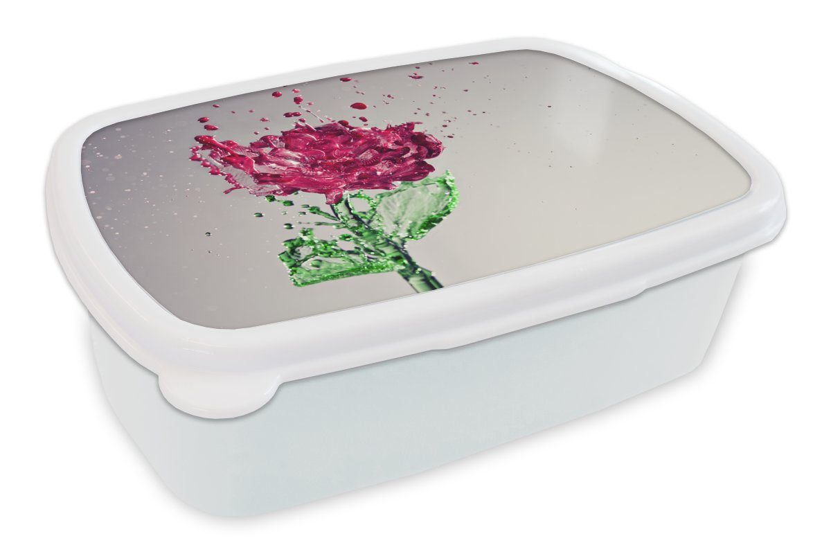MuchoWow Lunchbox Rosen - Wasser - Wirkung, Kunststoff, (2-tlg), Brotbox für Kinder und Erwachsene, Brotdose, für Jungs und Mädchen weiß