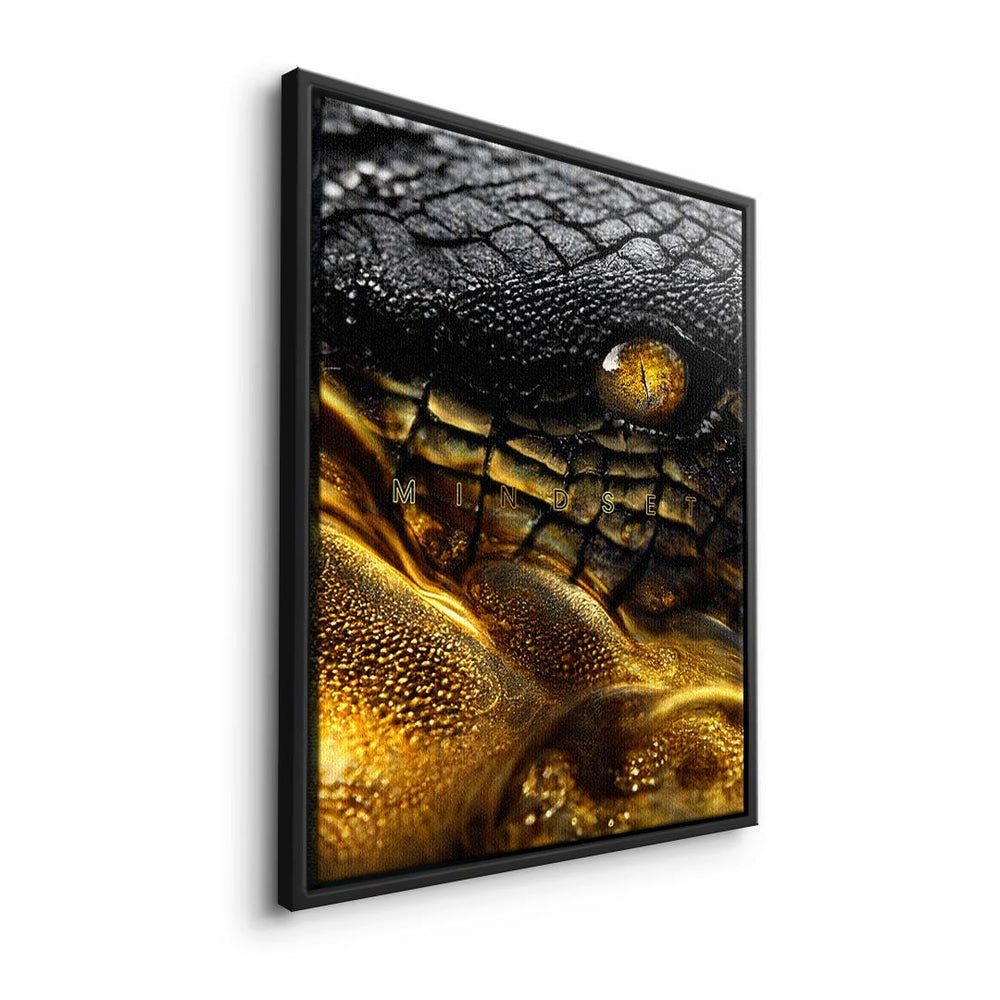 DOTCOMCANVAS® Leinwandbild, Premium - Mindset Leinwandbild - schwarzer Succe Motivation Crocodile Rahmen - Gold 