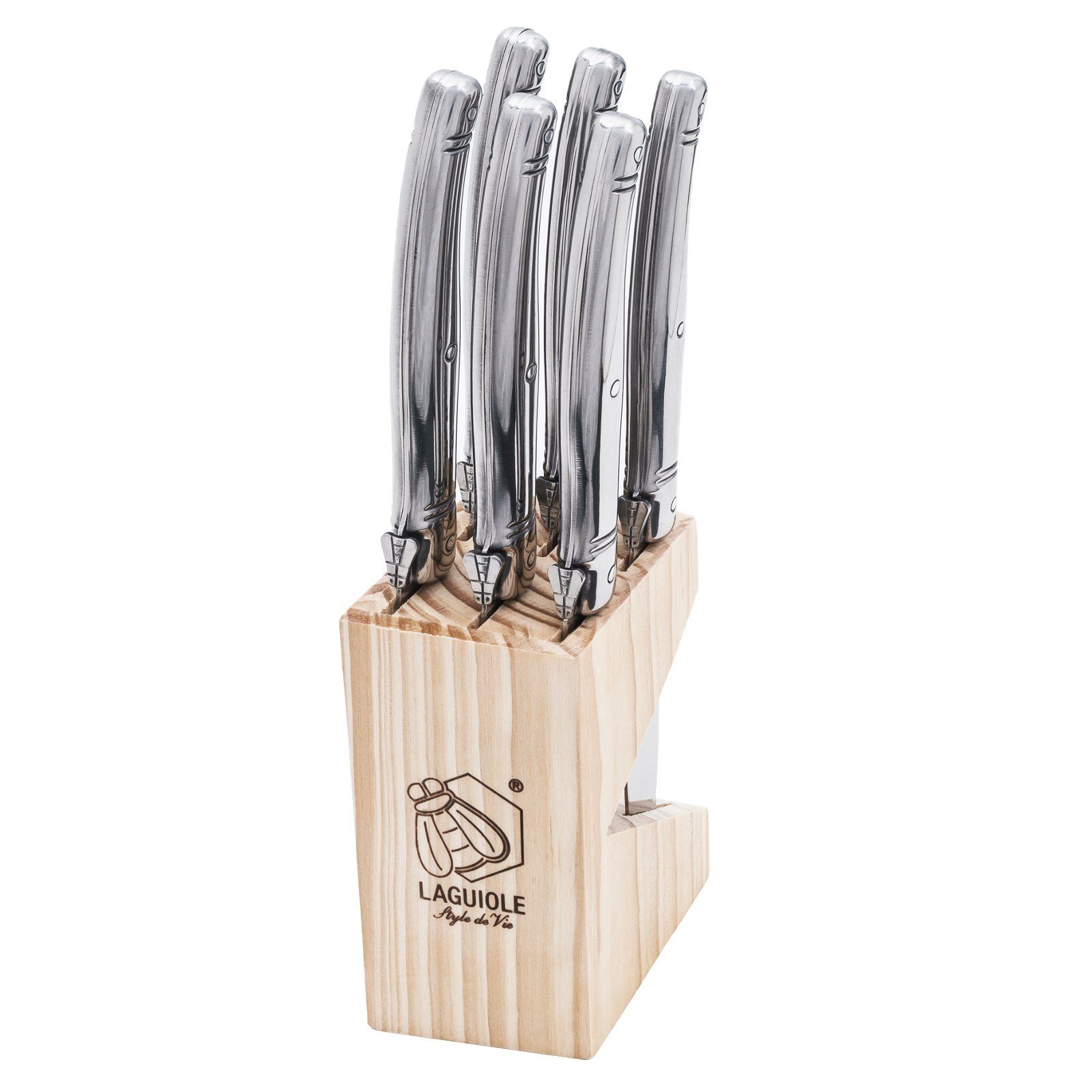 Laguiole Style de Vie Steakmesser LAGUIOLE STEAKMESSER SET "CHIARO", 6 Teile, Edelstahl, silberfarben