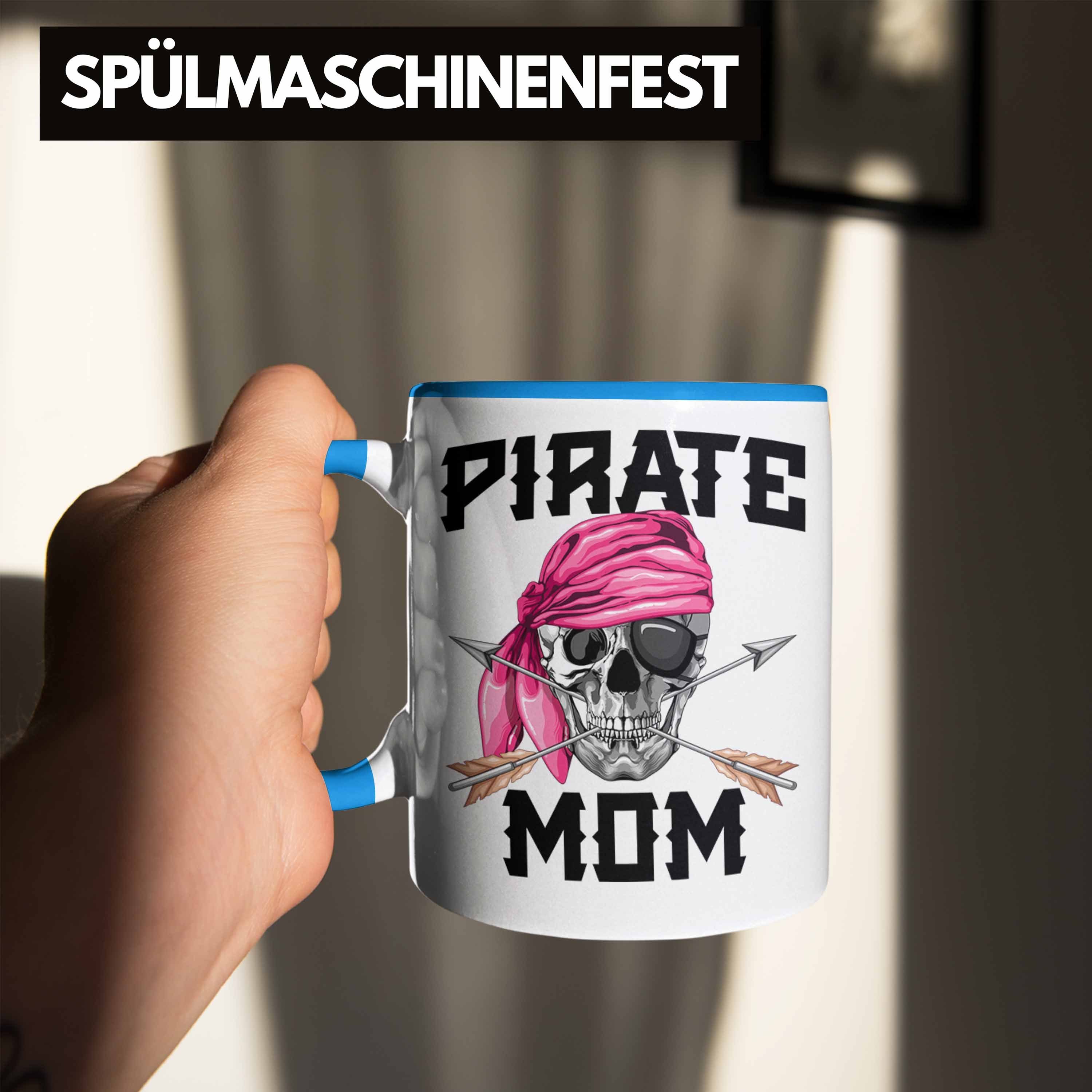 Trendation Tasse Pirate Mom Tasse Mutter Muttertag für eine Blau Piraten Geschenk