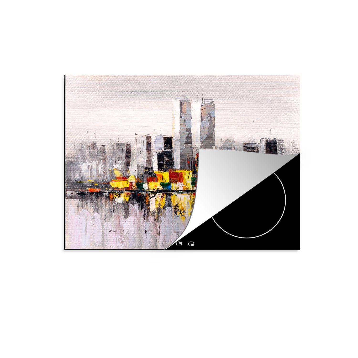 MuchoWow Herdblende-/Abdeckplatte Gemälde - Skyline - Farben - Ölfarbe, Vinyl, (1 tlg), 70x52 cm, Mobile Arbeitsfläche nutzbar, Ceranfeldabdeckung