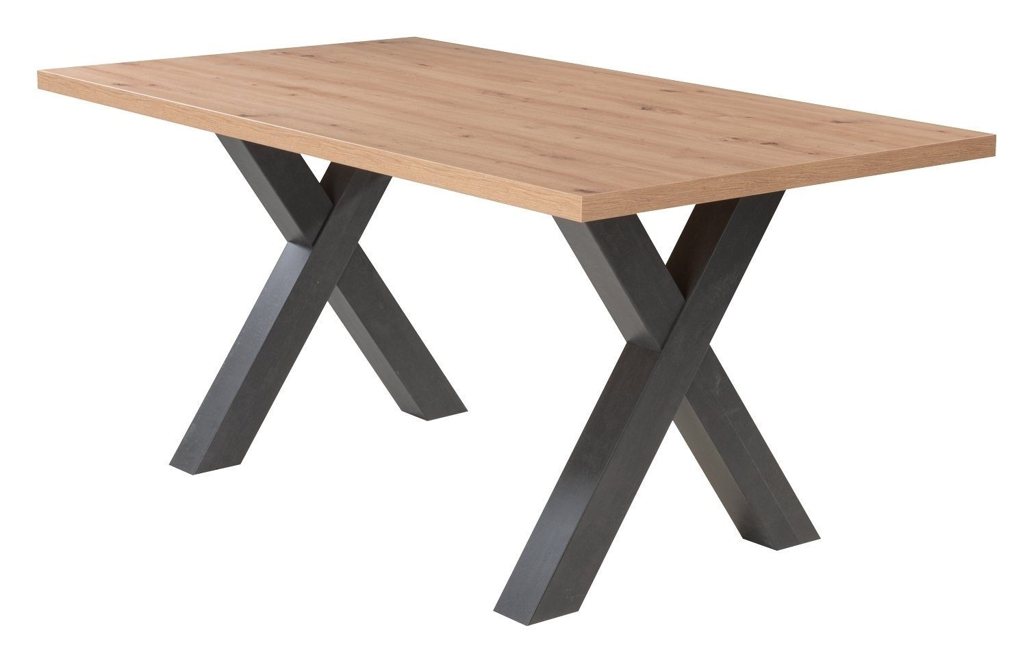 Esstisch KASIMIR, 160 x 90 cm, Asteiche Dekor, X-Gestell in Schwarzstahl Dekor