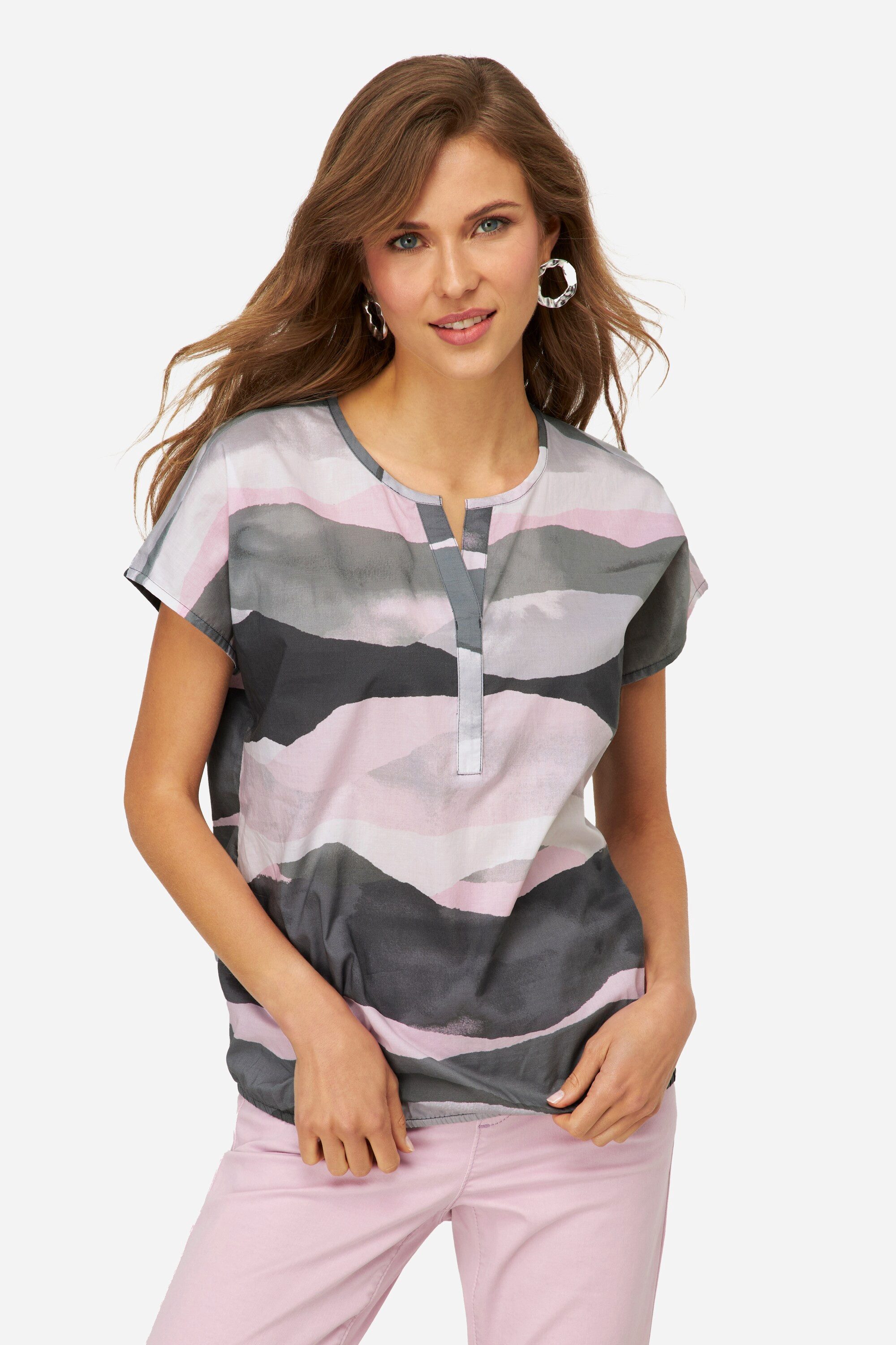 Druckbluse Bluse Blätter Print Rundhals