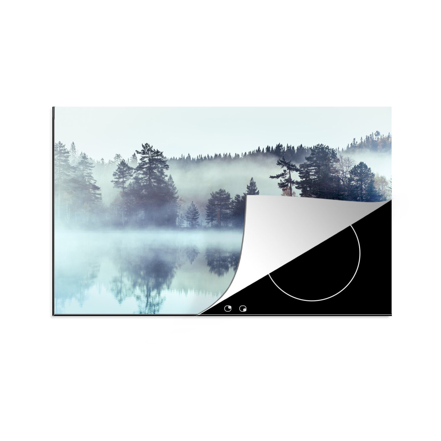 Wald tlg), Induktionskochfeld - Ceranfeldabdeckung Herdblende-/Abdeckplatte 81x52 (1 die - Winter, küche, für MuchoWow Schutz cm, Nebel Vinyl,