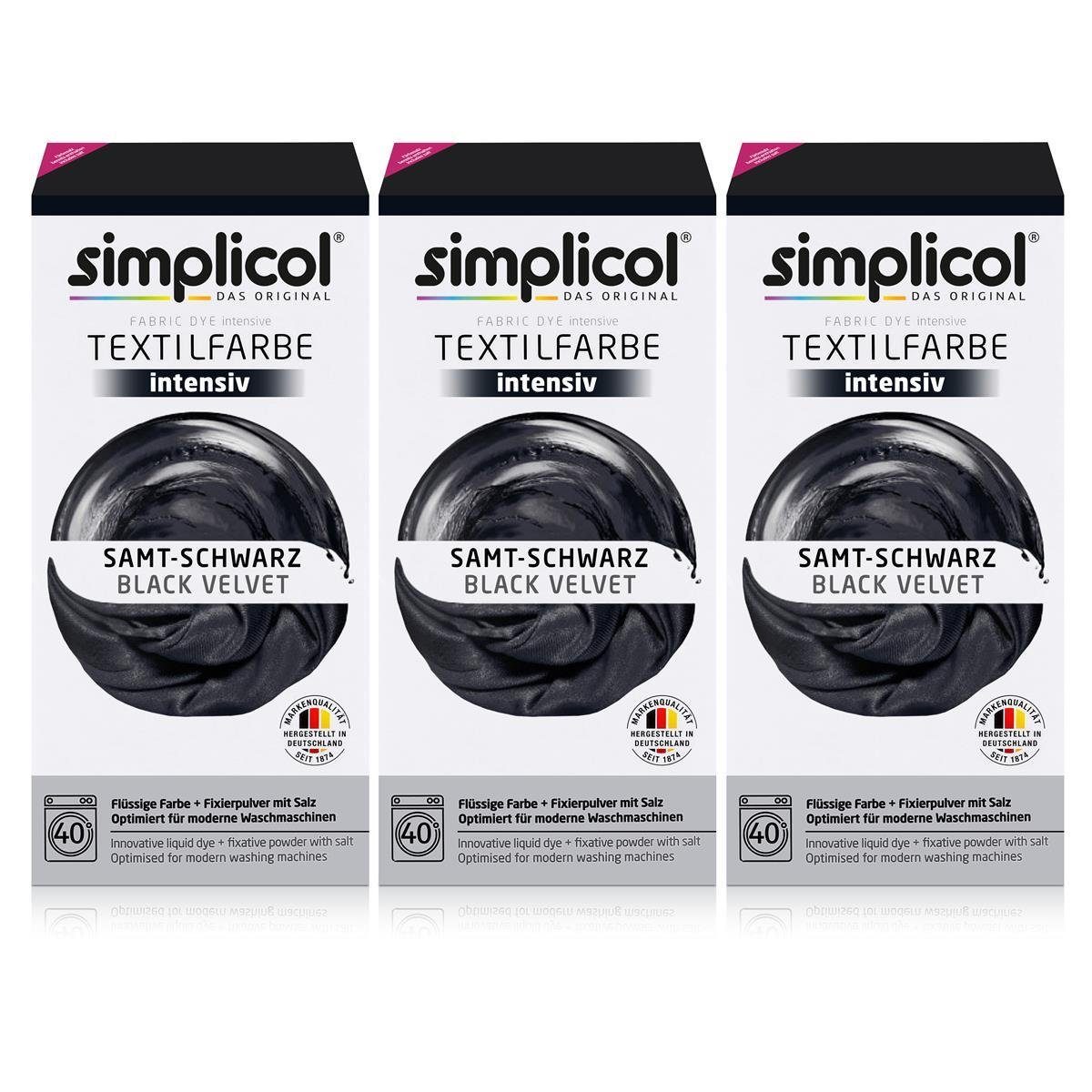 Textilfarbe Simplicol Textilfarbe intensiv Samt-Schwarz - Einfaches Färben (3er Pa