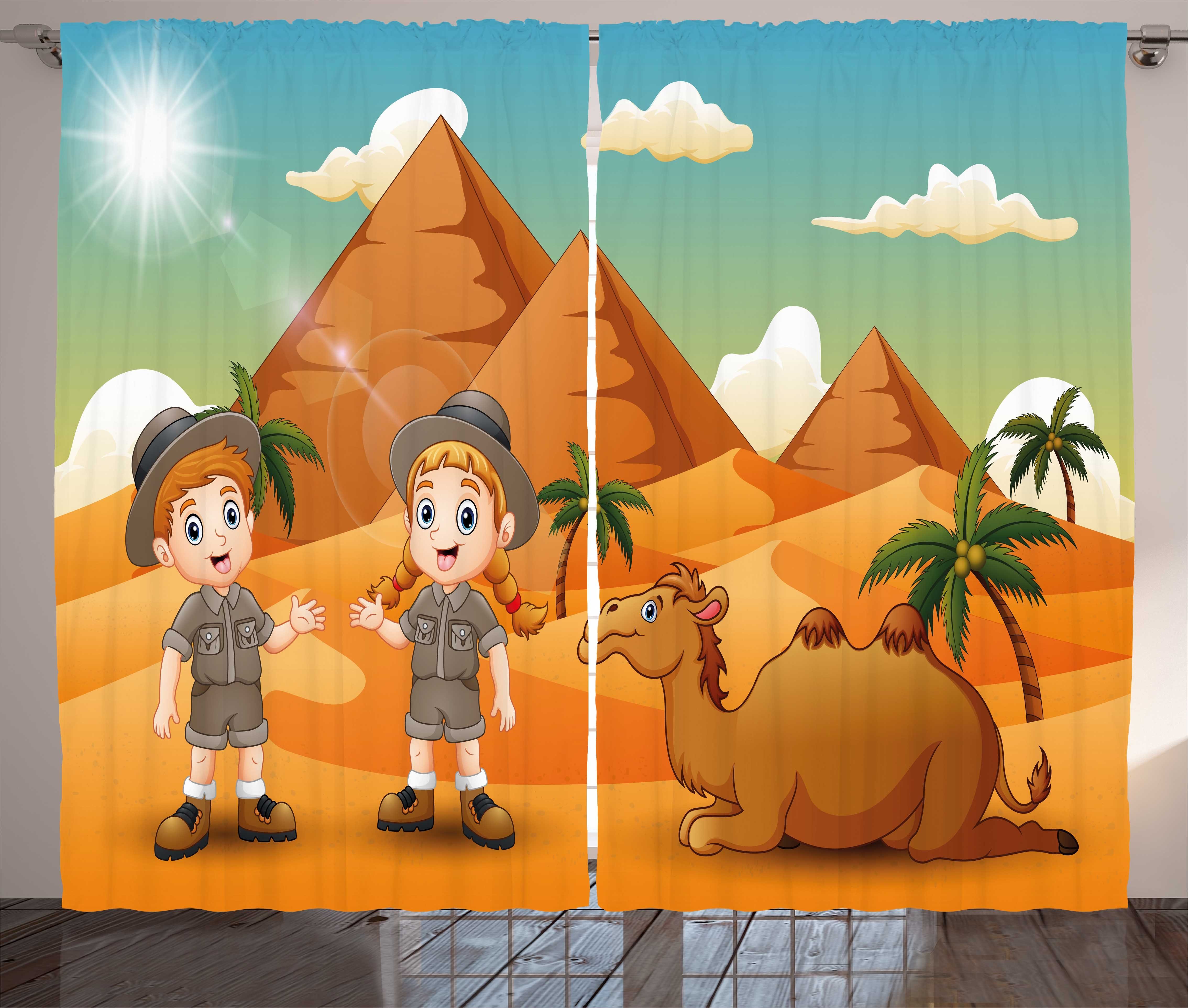 Gardine Schlafzimmer Kräuselband Vorhang und Schlaufen Abakuhaus, mit Safari Fun Cartoon Desert Haken, Reise