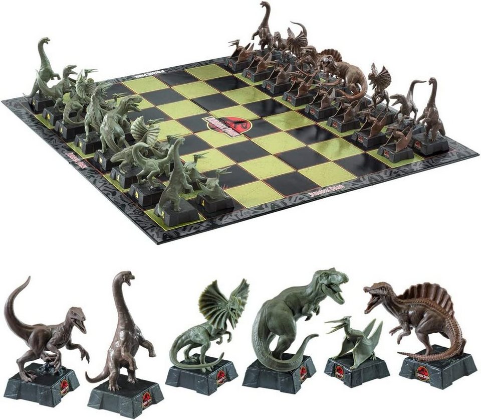 The Noble Collection Spiel, Schach Jurassic Park Schach Set, mit 32 kunstvoll geformten PVC-Dinosaurierfiguren