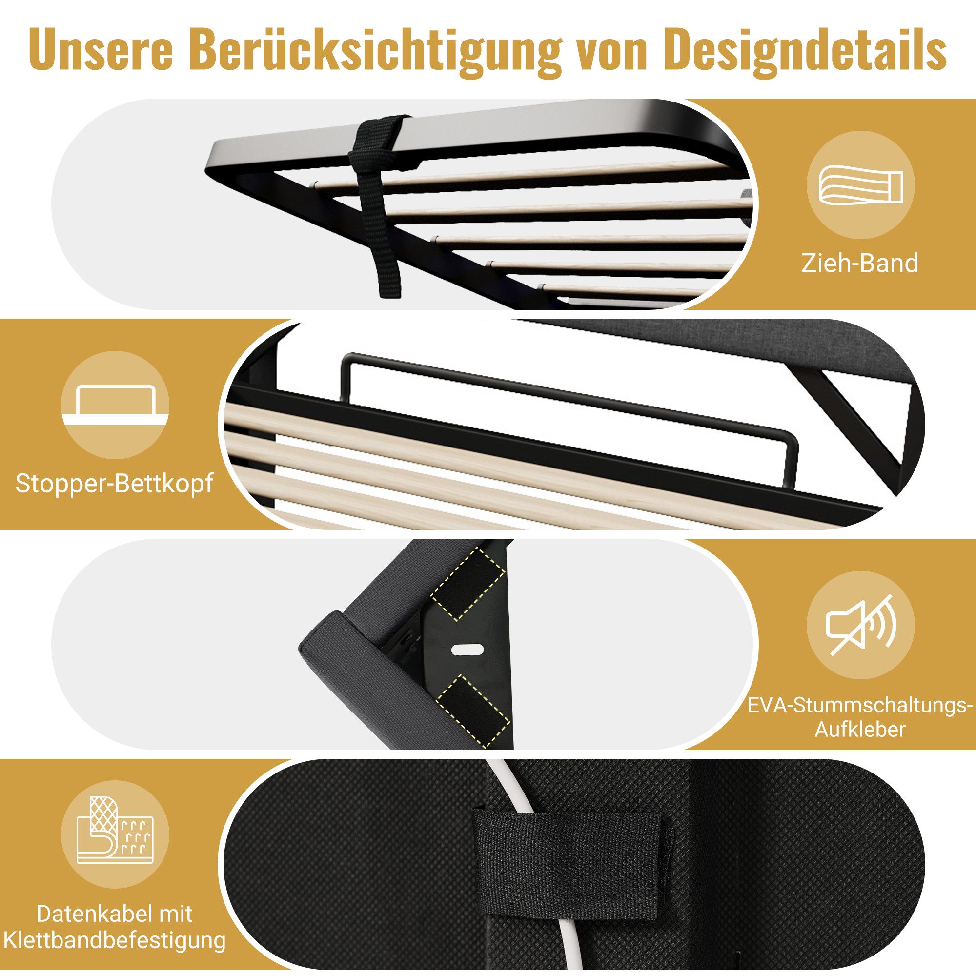 Flieks Polsterbett, Hydraulisches Stauraumbett Doppelbett 140x200cm mit LED günstig online kaufen