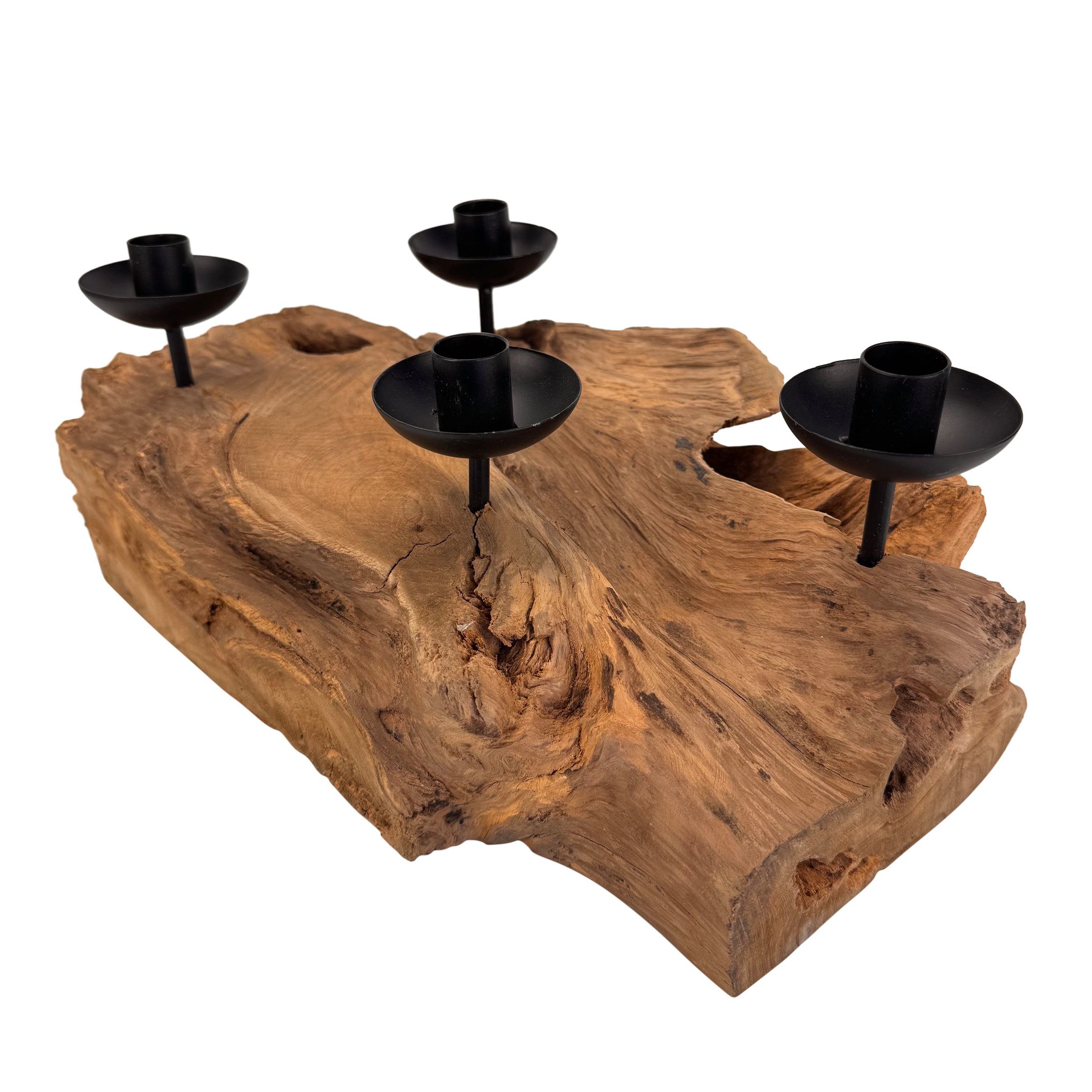 Online-Fuchs Adventskranz aus Wurzelholz mit schwarzen Stabkerzenhaltern - Weihnachstdeko, natürliche Gemütlichkeit und rustikaler Charme - 38 cm groß