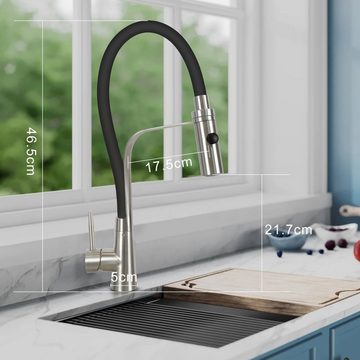 ZMH Küchenarmatur Wasserhahn Schwarz - Armatur mit Brause 360°Schwenkbarer Küche