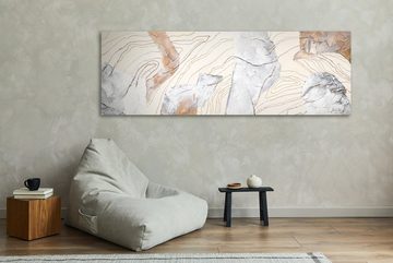 YS-Art Gemälde Sinfonie, Abstrakte Bilder, Abstraktes Leinwand Bild Handgemalt Streifen Beige Braun Weiß