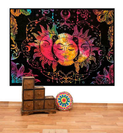 Wandteppich Tagesdecke Wandbehang Sonne Mond und Sterne Bunt XL ca. 200 x 230cm, KUNST UND MAGIE