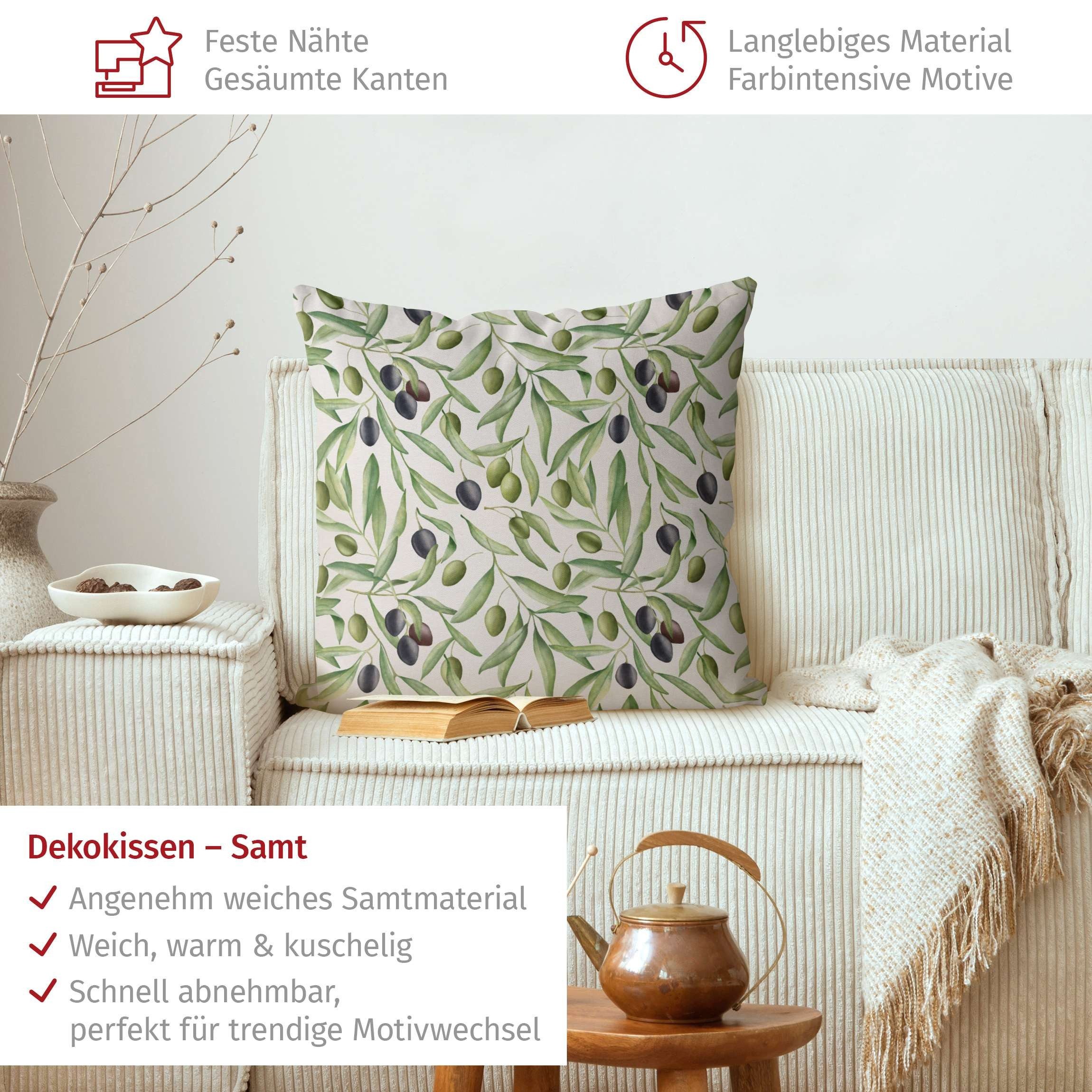 Bilderdepot24 Dekokissen drinnen Kissenhülle/ Sofakissen/ Zierkissen Kissenhülle grün Muster, Bezug Aquarell mit / ohne Füllung Zierkissen Outdoor Sofa Bett