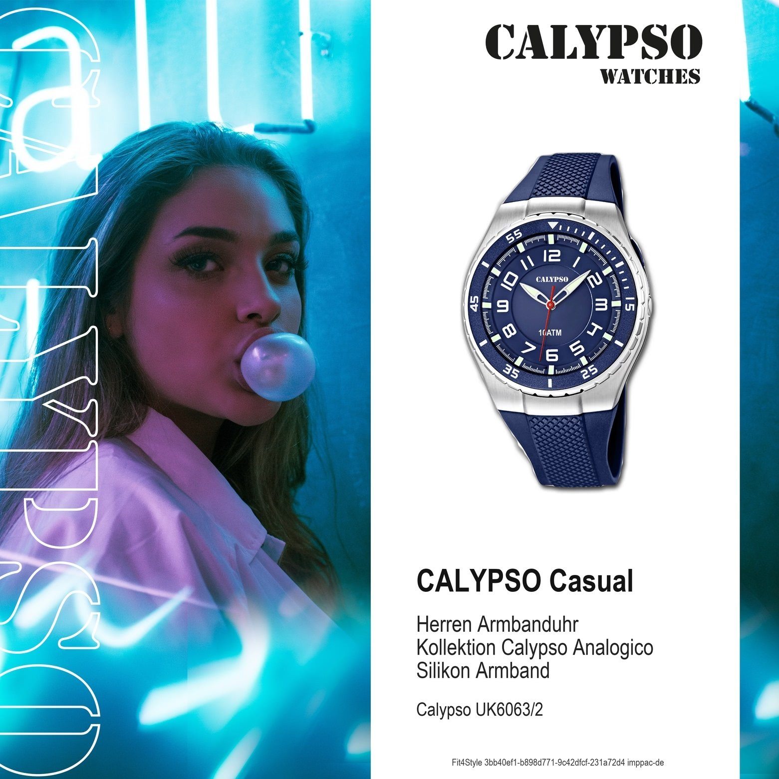 CALYPSO WATCHES Silikonarmband K6063/2 Quarzuhr Calypso Casual Armbanduhr blau, rund, Silikon, Herren Herren Casual Uhr
