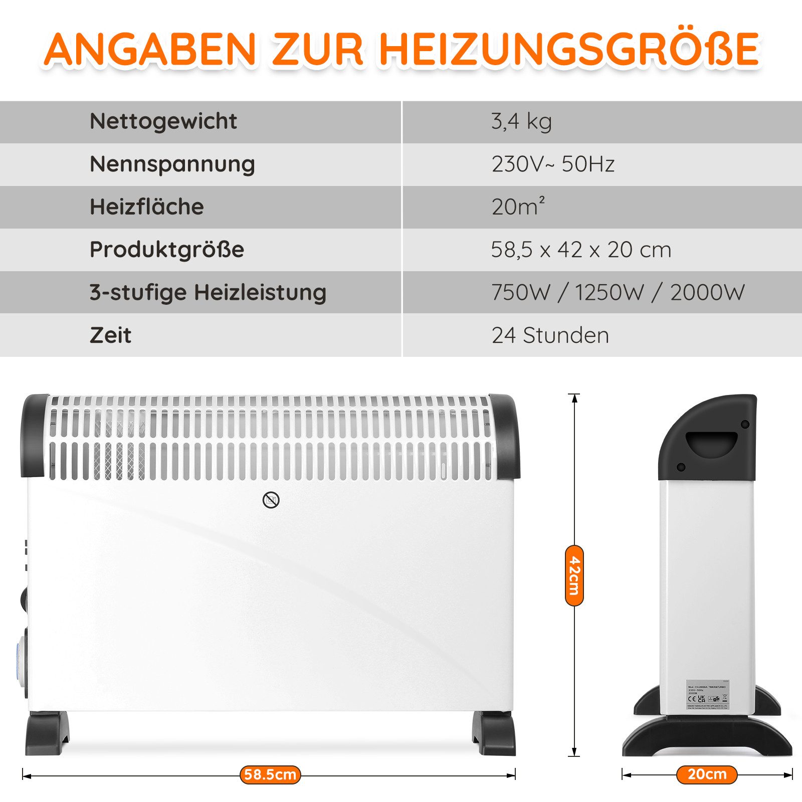 Mia&Coco Konvektor Elektroheizung, energiesparend mit Turbolüfter günstig online kaufen