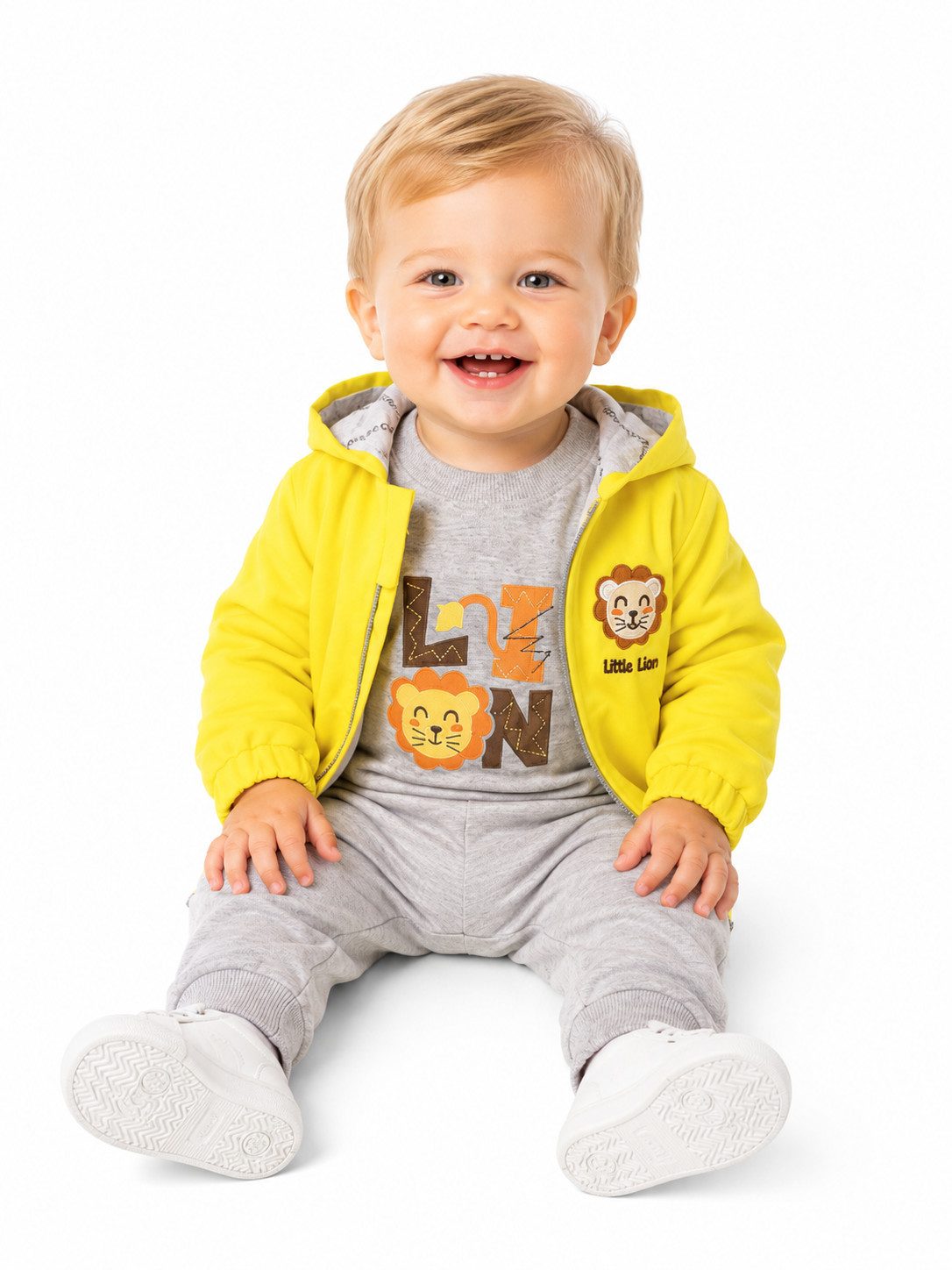 Lorey Medtec Neugeborenen-Geschenkset Jungen Outfit, 3er Set, Kapuzenjacke, Pullover, Hose, 100% Baumwolle (Kapuzenjacke + Pullover + Hose)