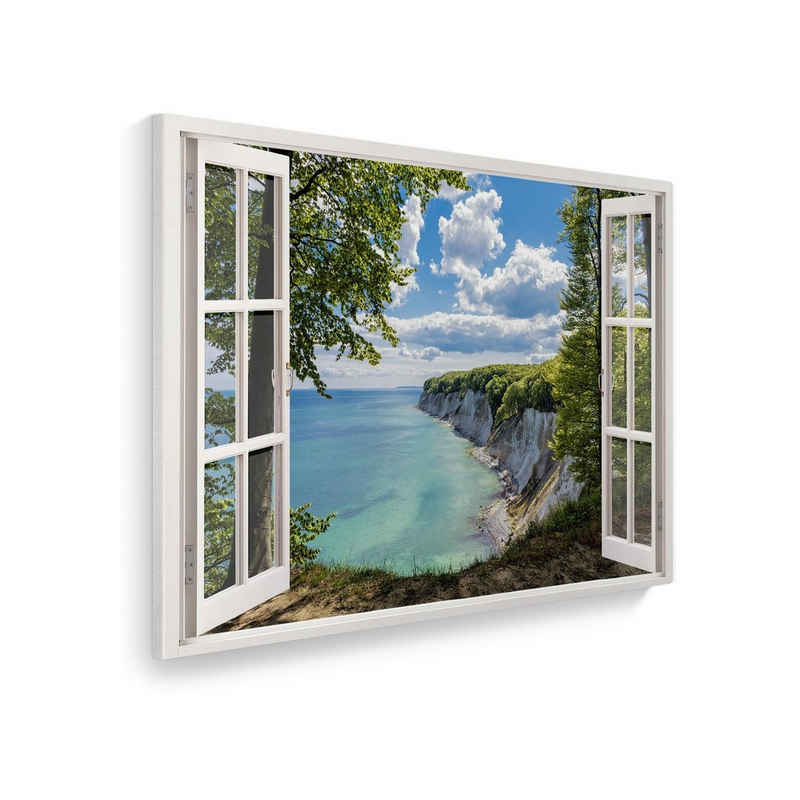 WallSpirit Leinwandbild "Fenster mit Aussicht", Meer und Bucht, Leinwandbild geeignet für alle Wohnbereiche