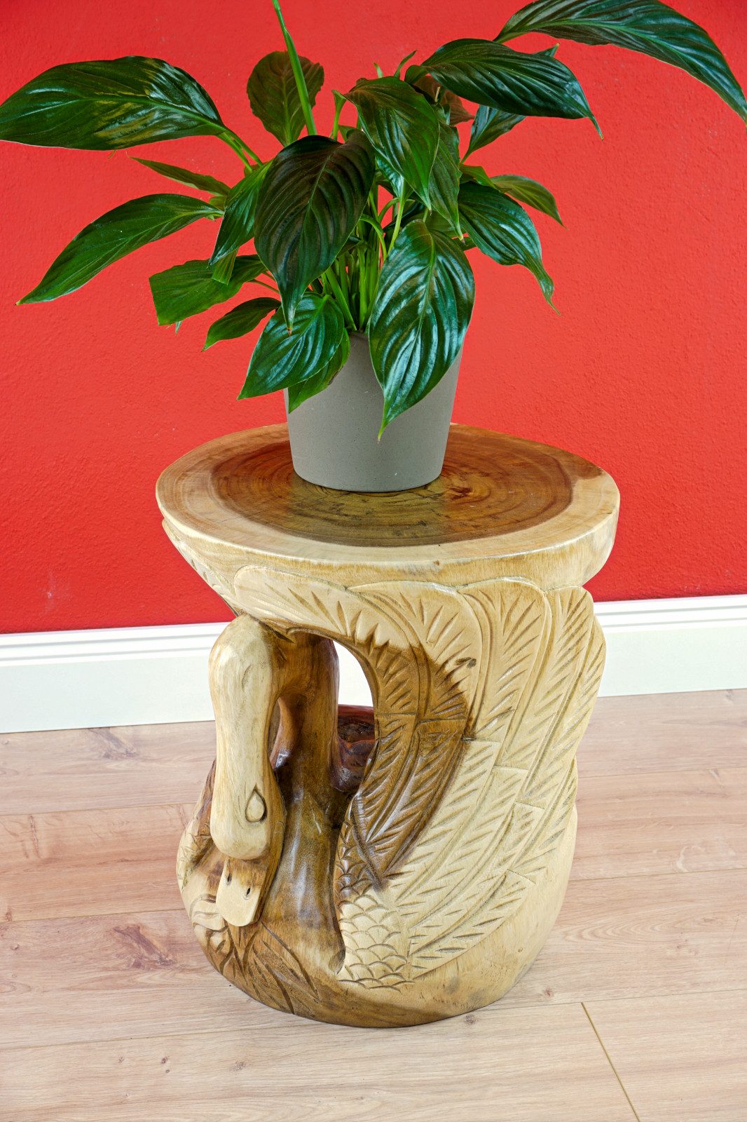 Kinaree Blumentisch Holz Beistelltisch SORONG, Schnitzerei Schwan, Handgefe günstig online kaufen