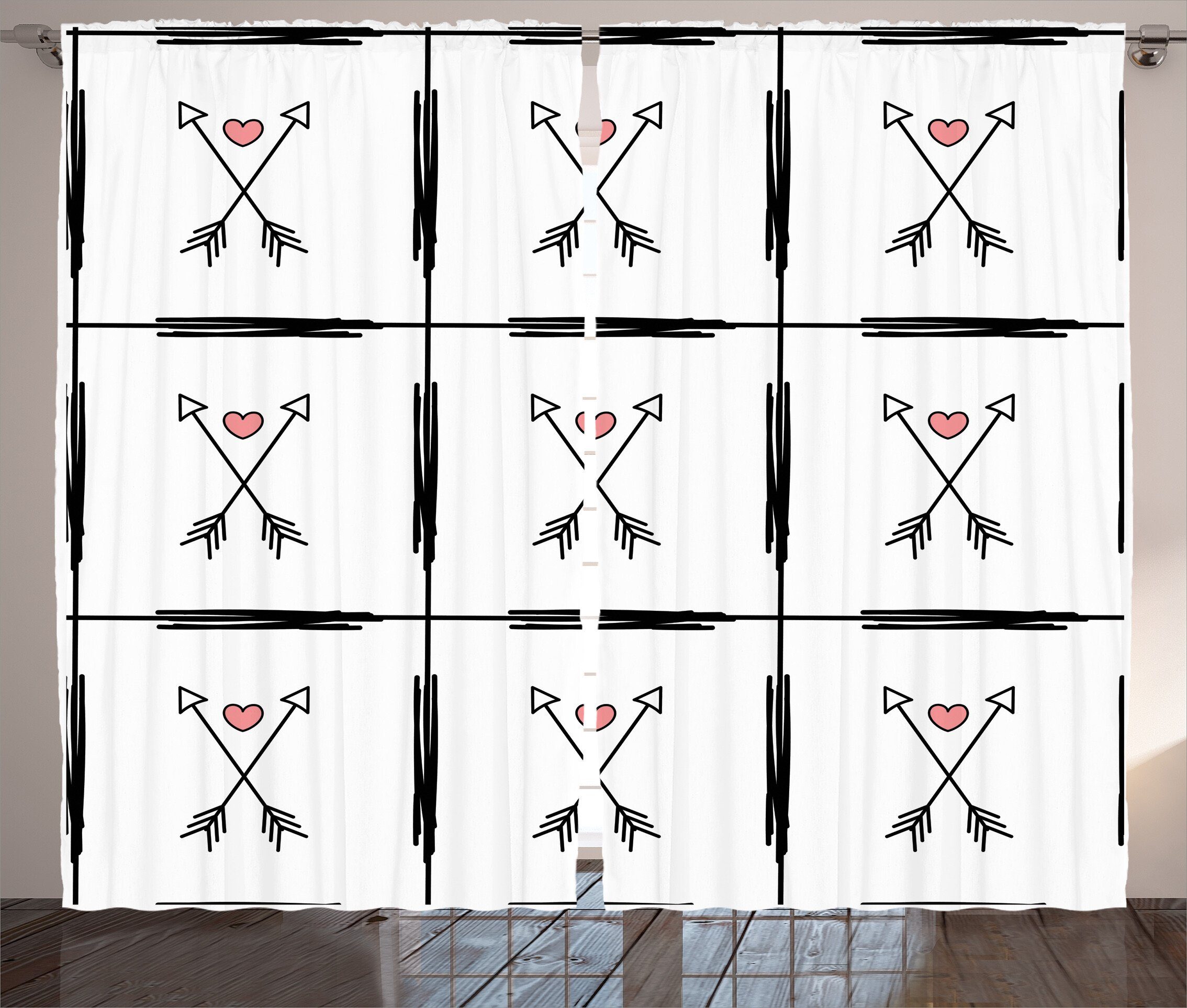 mit Valentine Vorhang Abakuhaus, Pfeil-Herz-Muster Schlaufen und Gardine Schlafzimmer Haken, Kräuselband