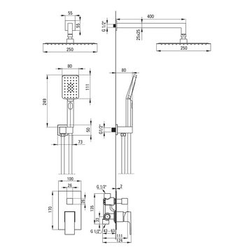 Lomadox Badarmatur ANEMON-30 Unterputz-Duschsystem Duschgarnitur modern in silber