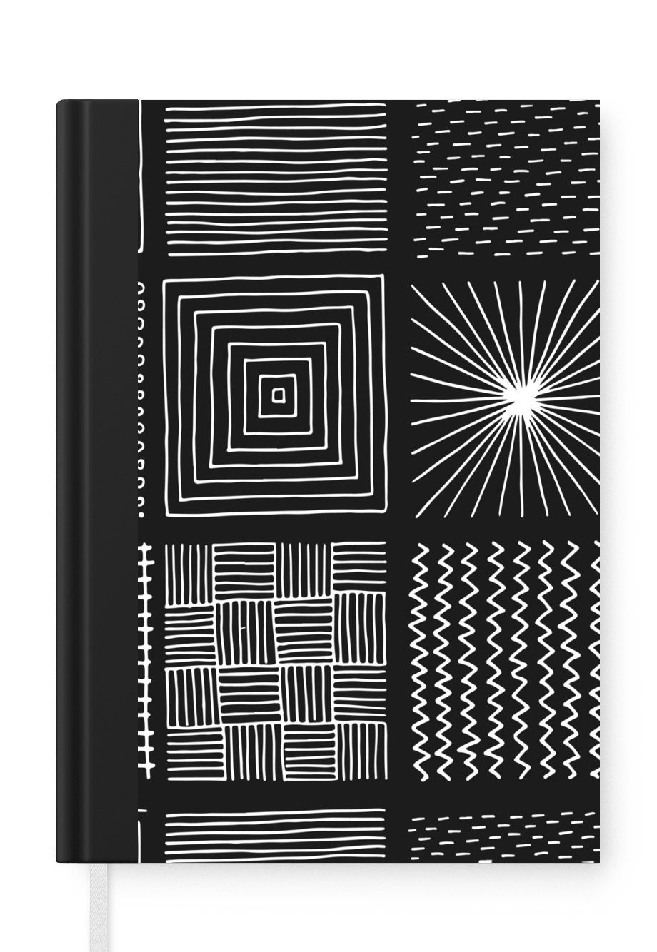 MuchoWow Notizbuch Schwarz - Weiß - Abstrakt - Muster, Journal, Merkzettel, Tagebuch, Notizheft, A5, 98 Seiten, Haushaltsbuch