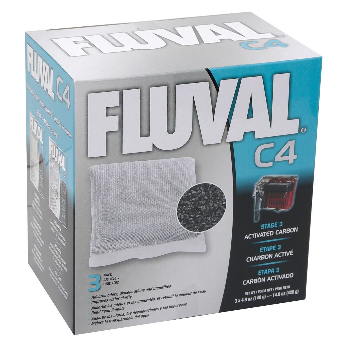 FLUVAL Aquariumfilter Kohlepatrone für C4-Filter 3 x 140 g