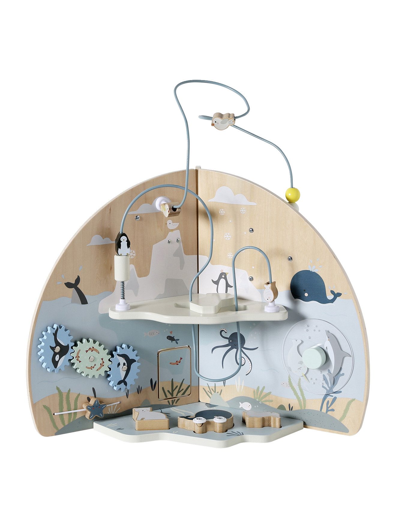 vertbaudet Lernspielzeug Baby Activity-Center mit 3 Spielwelten, Holz FSC©