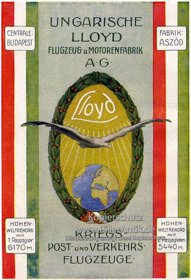 Kunstdruck Ungarische Lloyd Kriegs- Post- Verkehrsflugzeuge Plakat Braunbeck Moto, (1 St)