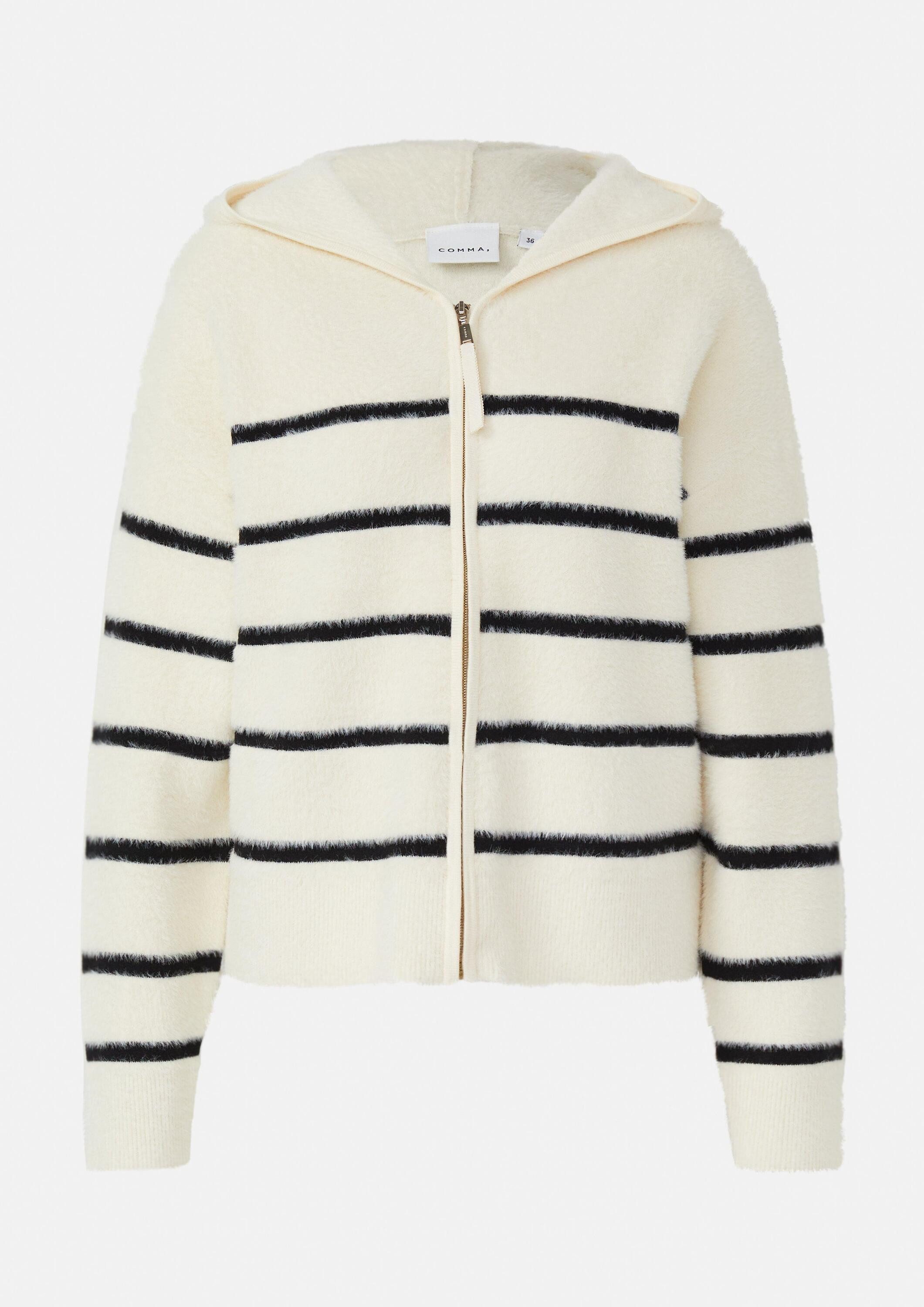 comma Cardigan Strickjacke Kuscheliger Ringelcardigan mit Kapuze