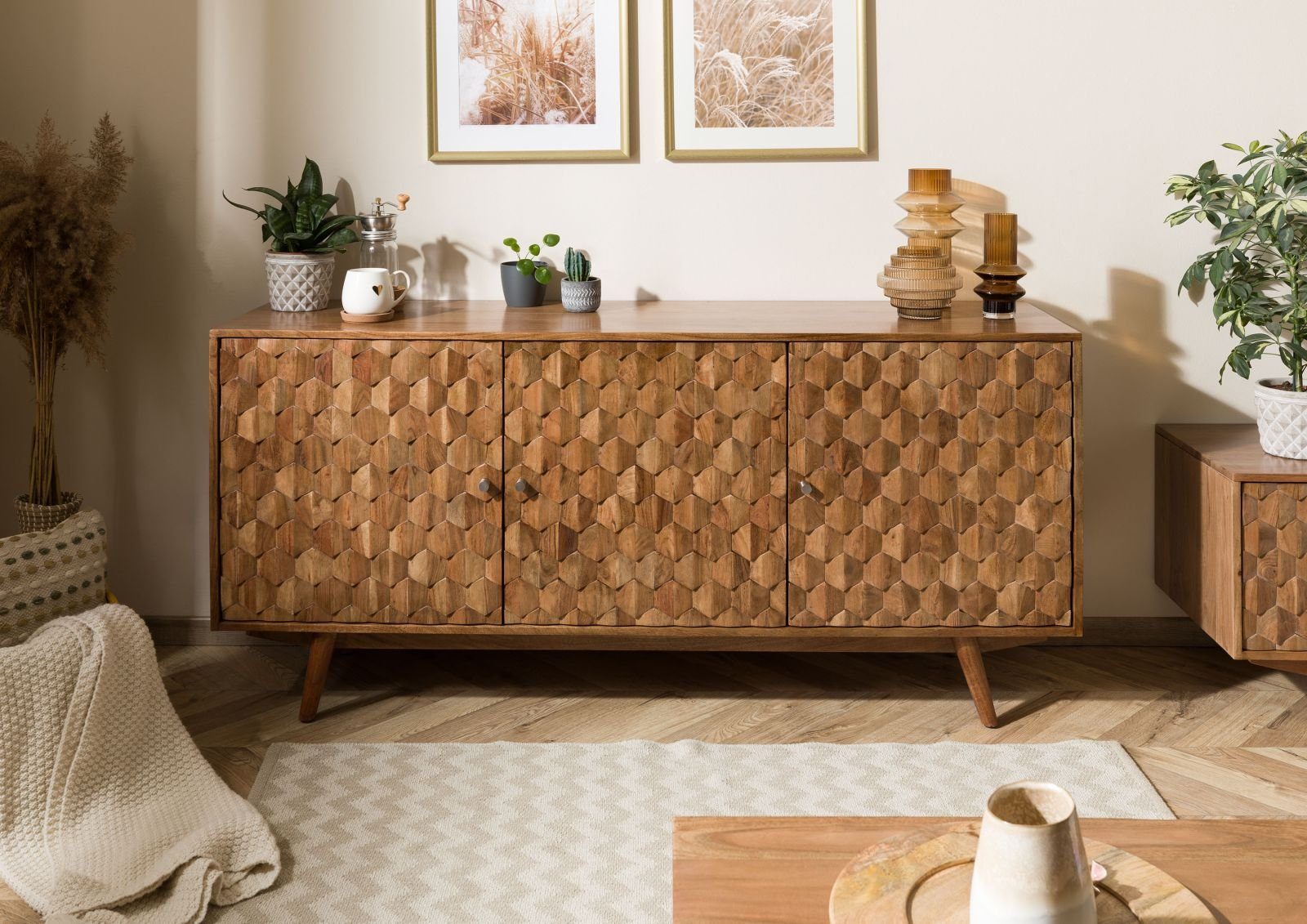 Massivmoebel24 Sideboard MOSAYK (Massivholz), Sideboard Akazie 160x42x75 Akazie natur lackiert MOSAYK #110