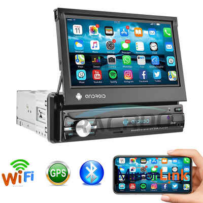 Hikity 7" 1 DIN Flip Android Autoradio mit GPS Navi WIFI Touchscreen MP5 Autoradio (Android 13, 1+32GB, MIT GPS Navi Bluetooth WIFI USB FM AUX)