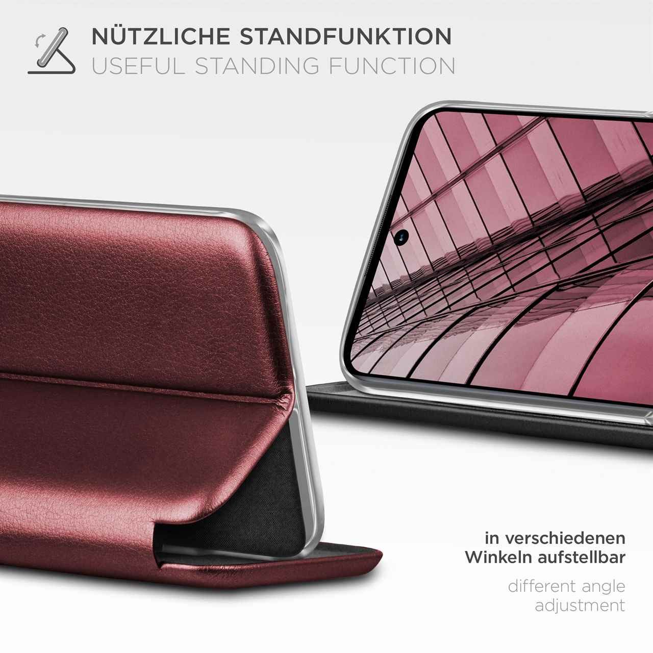 ONEFLOW Handyhülle für Motorola Moto G60s Premium Hülle Business Cover Rot 6,8 Zoll, 360 Grad Schutzhülle Flip Case Etui Klapphülle Dünn Leder Handy Tasche