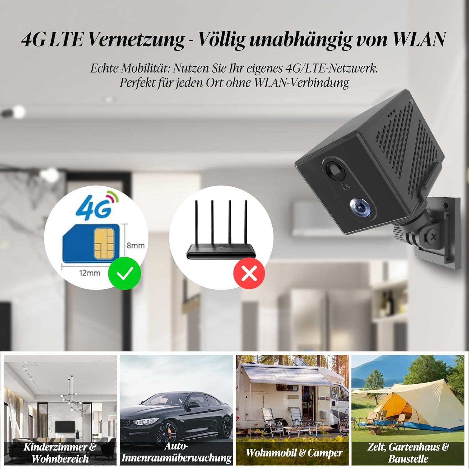 SpionProfi Überwachungskamera 4G LTE Mini Kamera Live Video Überwachung für Haus Geschäft Büro uvm. (Innenbereich, Außenbereich (muss überdacht sein), 1-tlg., Überwachungskamera mit Nachtsicht, Bewegungsmelder & 2-Wege Audio)