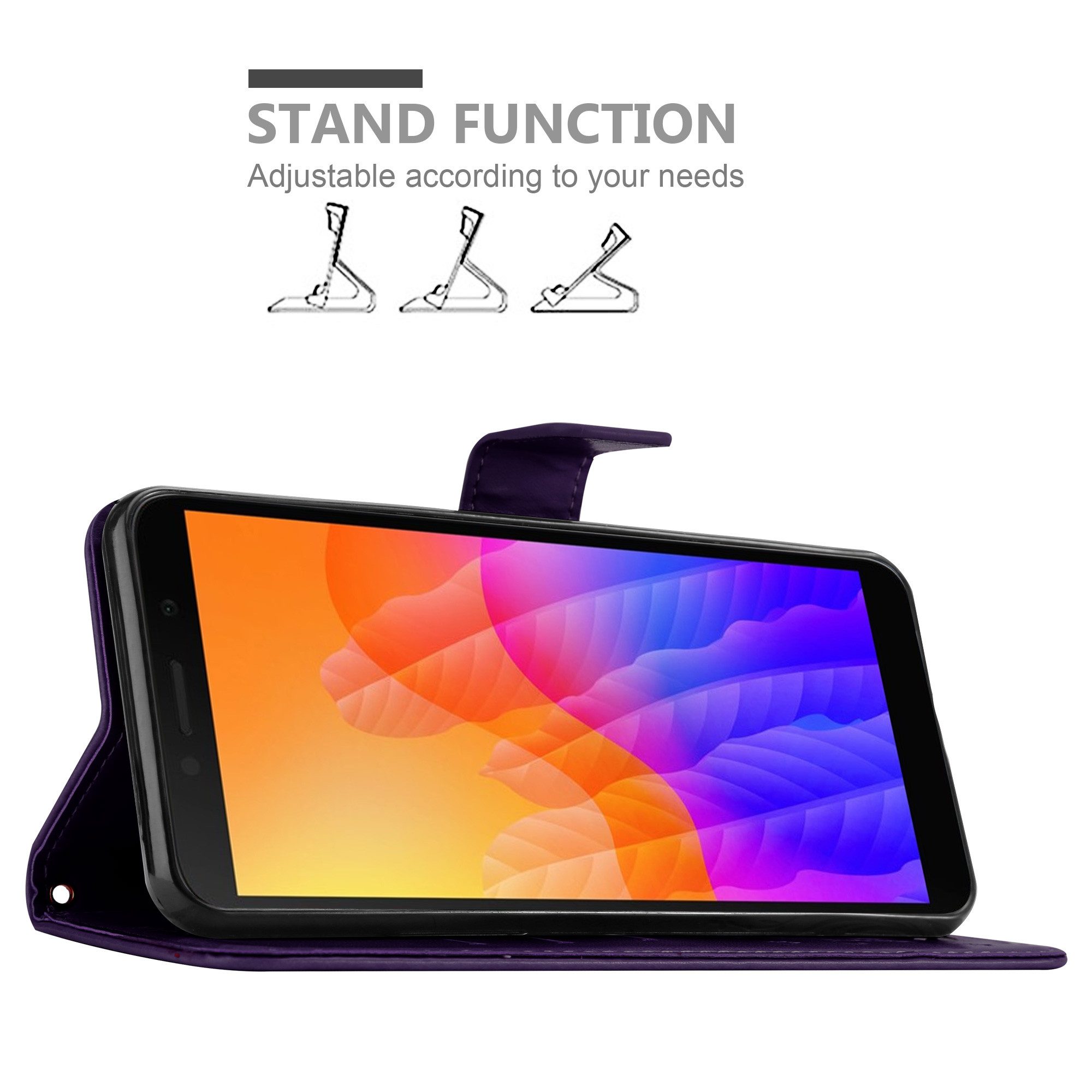 Cadorabo Handyhülle für Honor 9S / Huawei Y5P Hülle Honor 9S / Huawei Y5P, Hülle Schutzhülle Blumen Flower mit Standfunktion Kartenfach Magnet