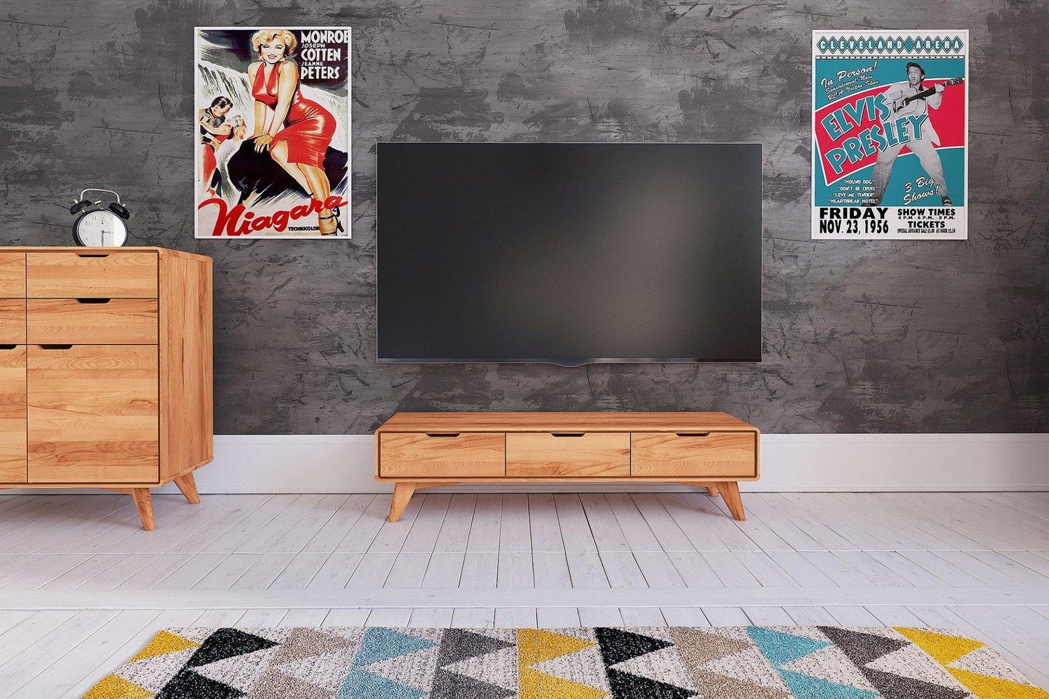 Natur24 Lowboard TV-Board Gerg Kernbuche massiv 134x40x33cm mit 3 Schubladen