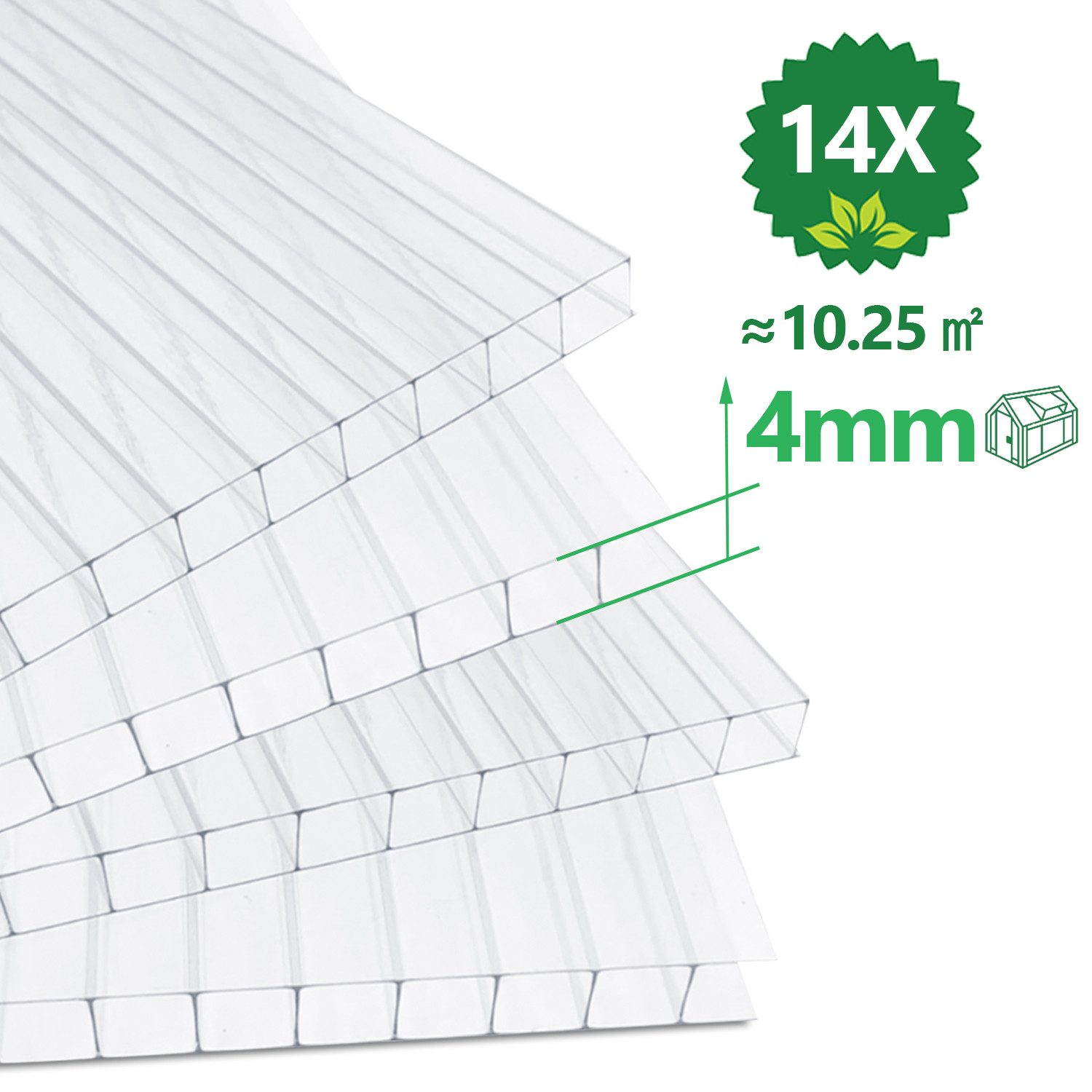 Clanmacy Doppelstegplatte Gewächshaus Gewächshausplatten 14 Stk., 4mm Stärke,PC Doppelstegplatte, 4,00 mm, (14-St)