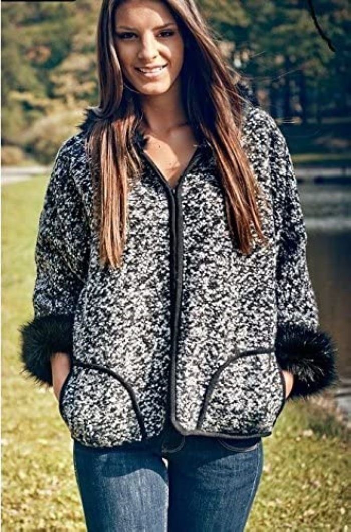 Mississhop Fellimitatjacke Leichte Übergangsjacke Mantel Cardigan mit Fellkapuze