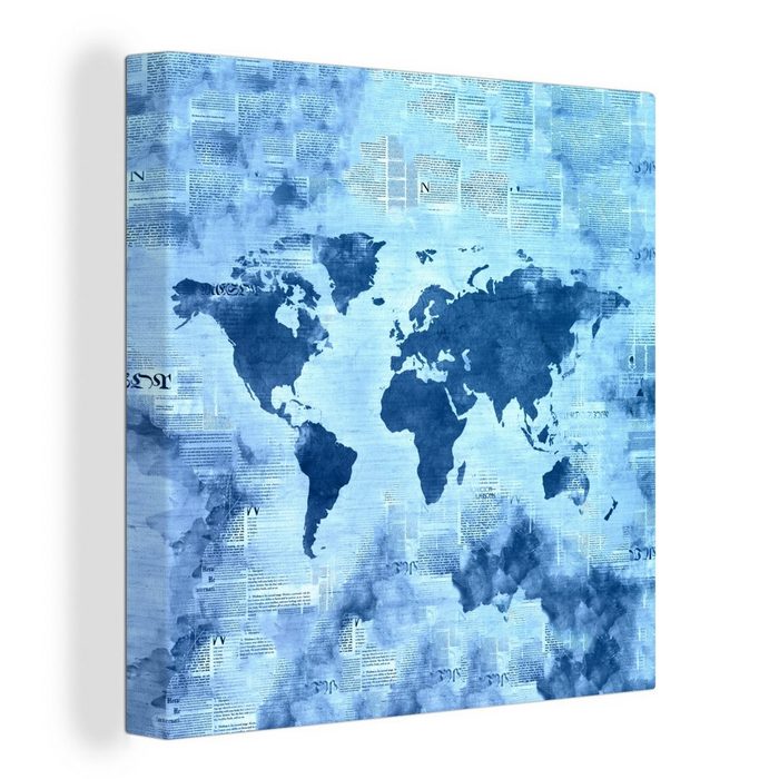 OneMillionCanvasses® Leinwandbild Weltkarte - Abstrakt - Blau (1 St) Leinwand Bilder für Wohnzimmer Schlafzimmer