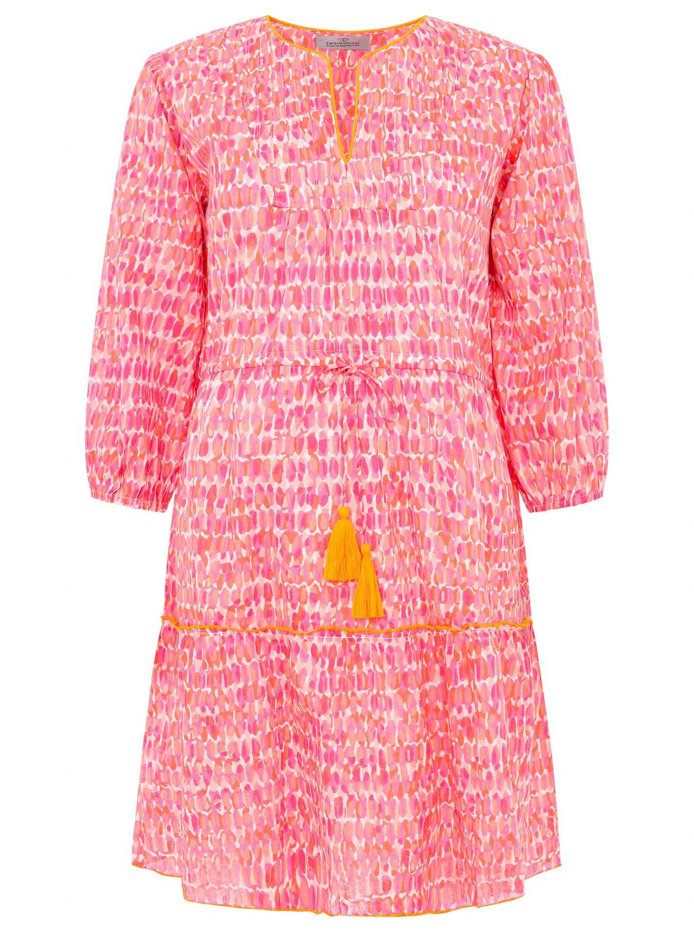 Zwillingsherz Sommerkleid mit Fischtupfen-Print und pinken Details, luftige günstig online kaufen