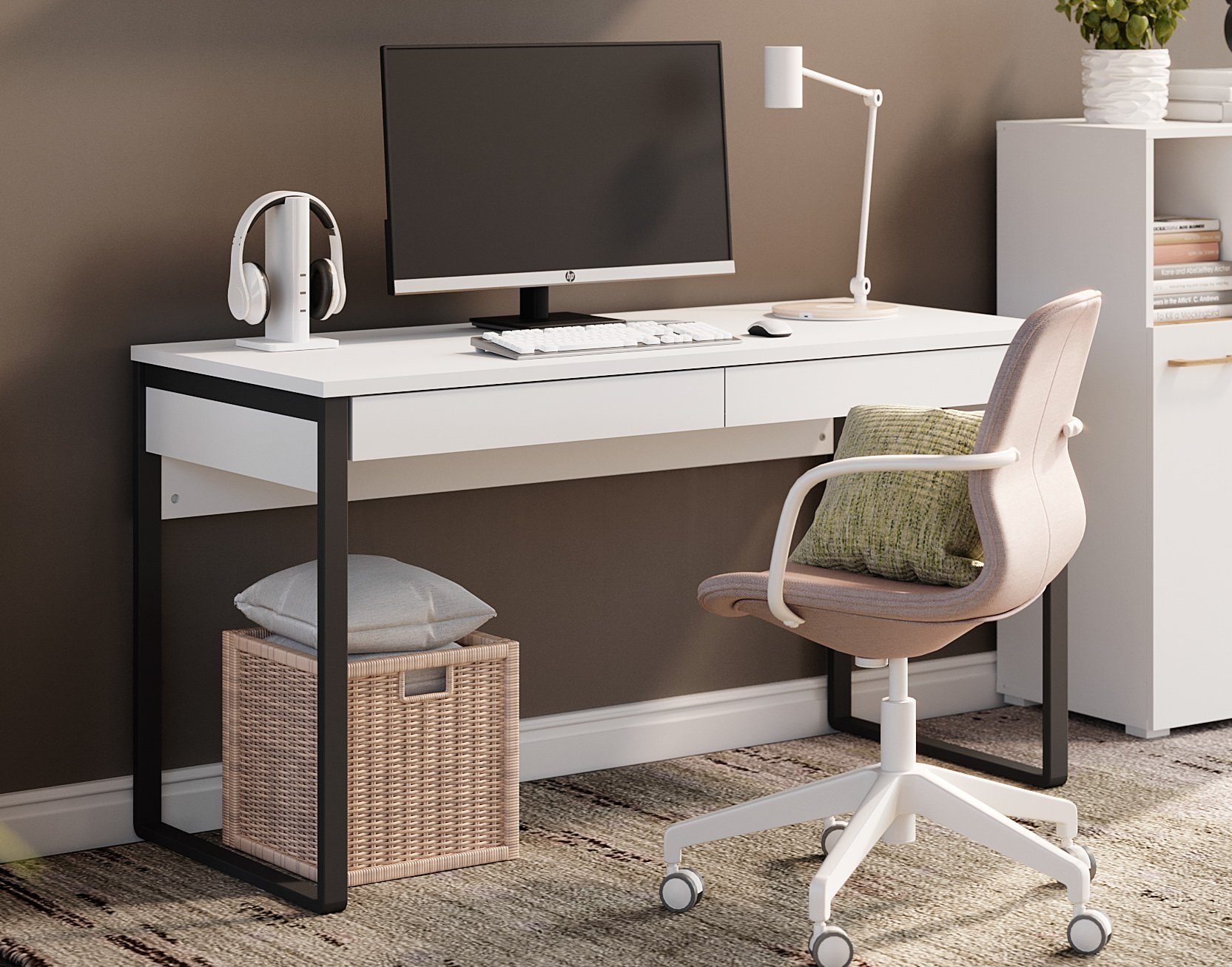 Swema Schreibtisch Tisch Kassia, Schubladen mit Soft-Close-Funktion, Breite 160cm weiß | weiß